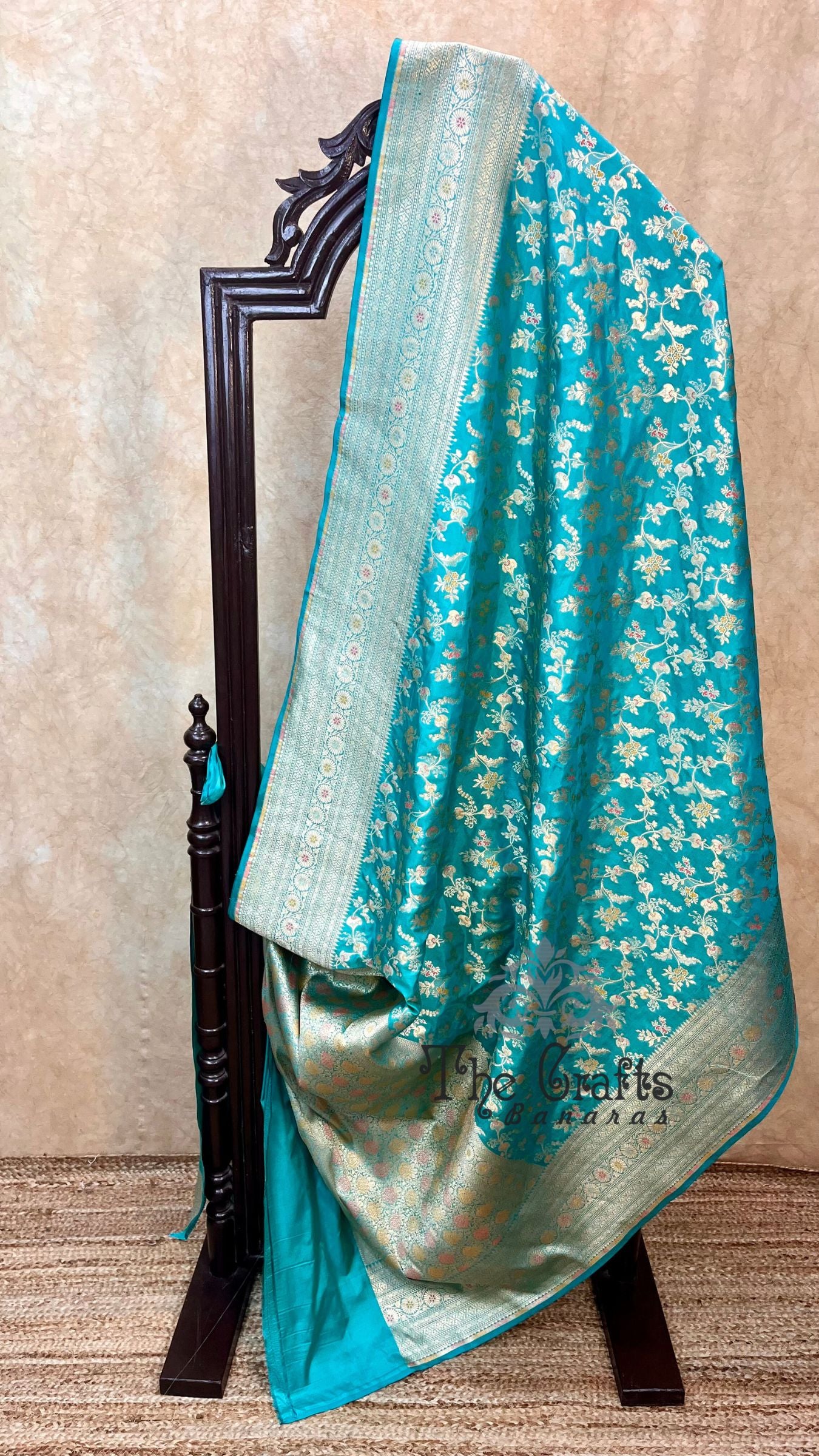 Pure Katan Silk Handloom Banarasi Saree - Jaal With Meenakari