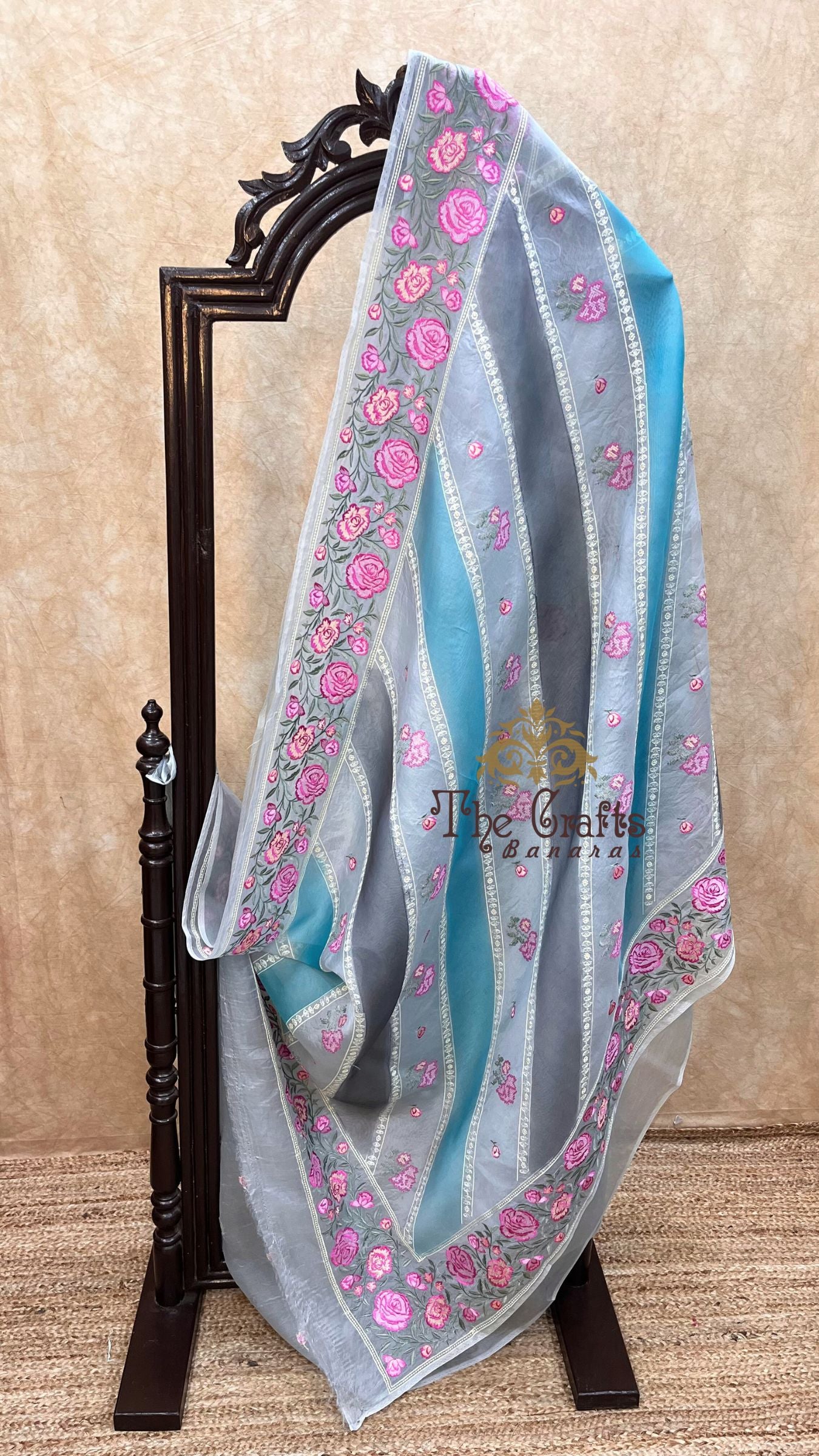Pure Organza Silk Chikankari Handloom Banarasi Saree