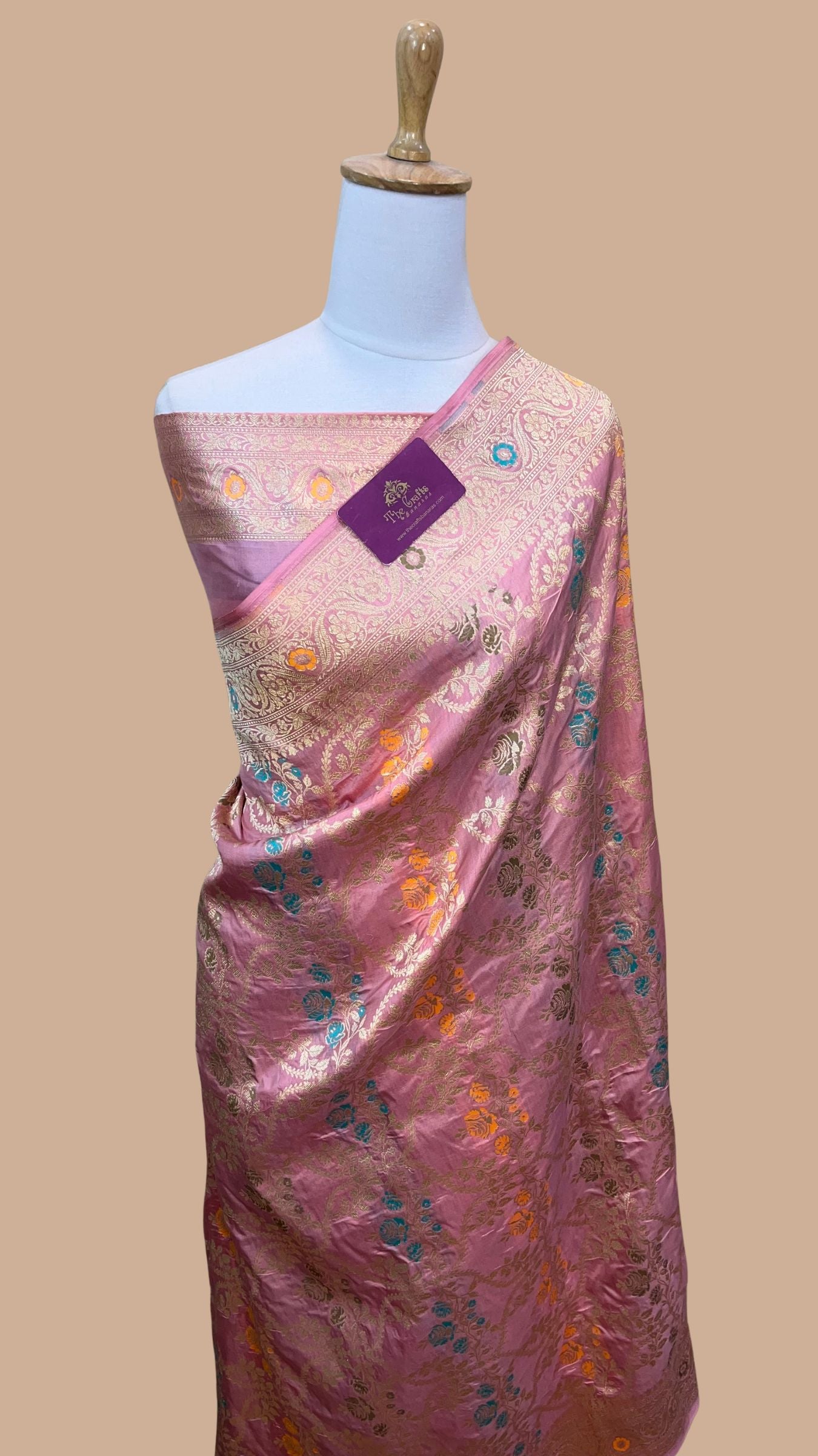 Pure Katan Silk Handloom Banarasi Saree - Jaal With Meenakari