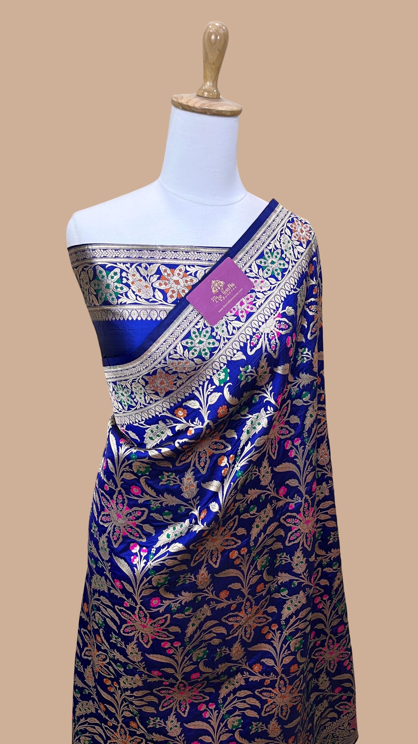 Pure Katan Silk Handloom Banarasi Saree - Jaal With Meenakari