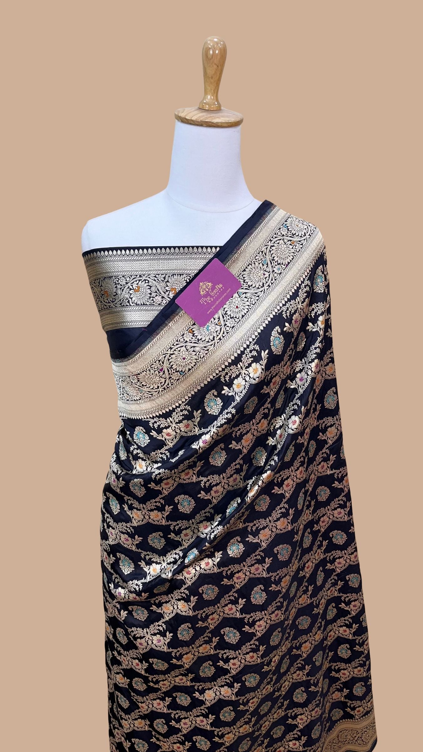 Pure Katan Silk Handloom Banarasi Saree - Jaal With Meenakari