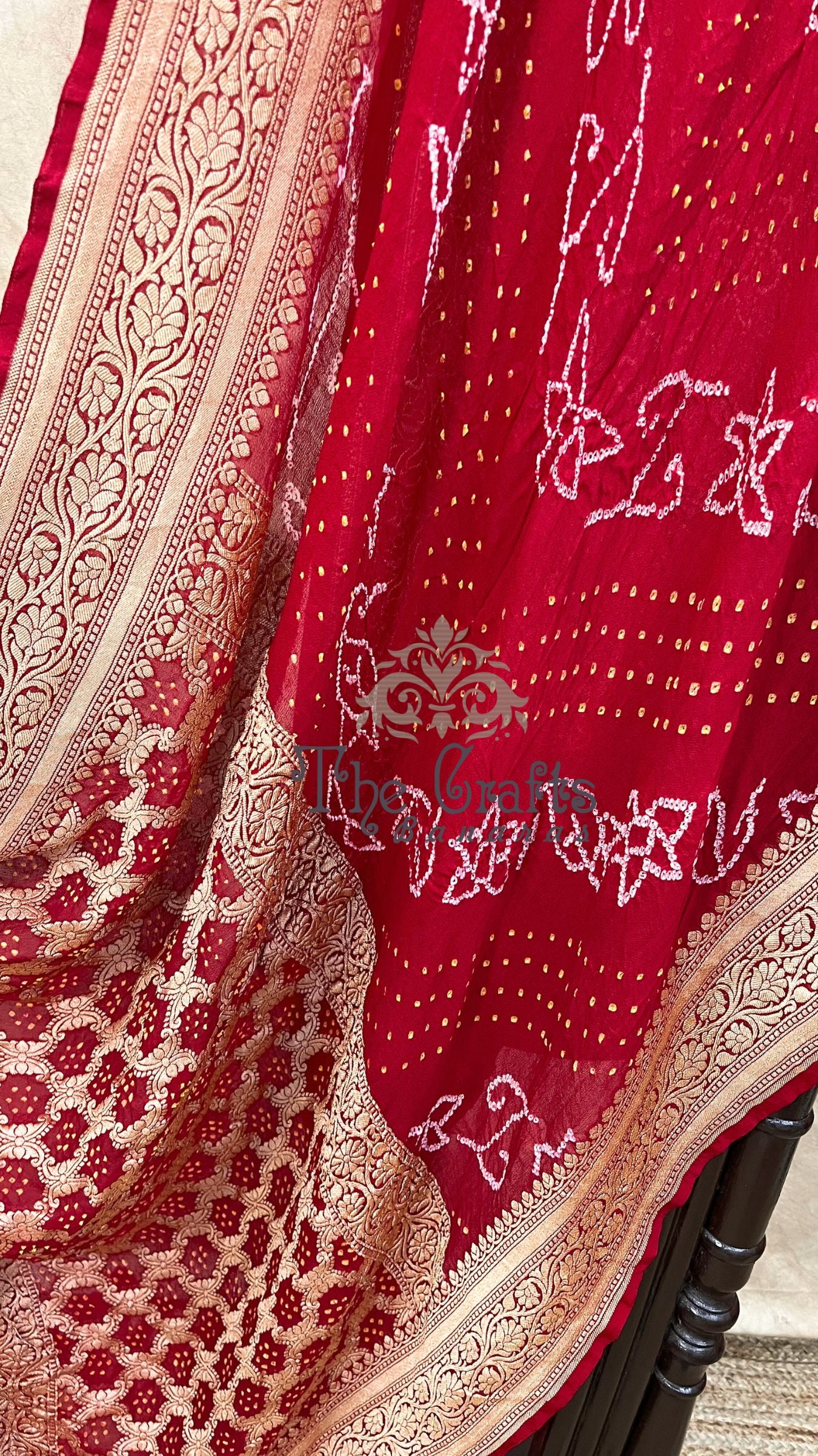 Pure Georgette Banarasi Handloom Bandhej Saree