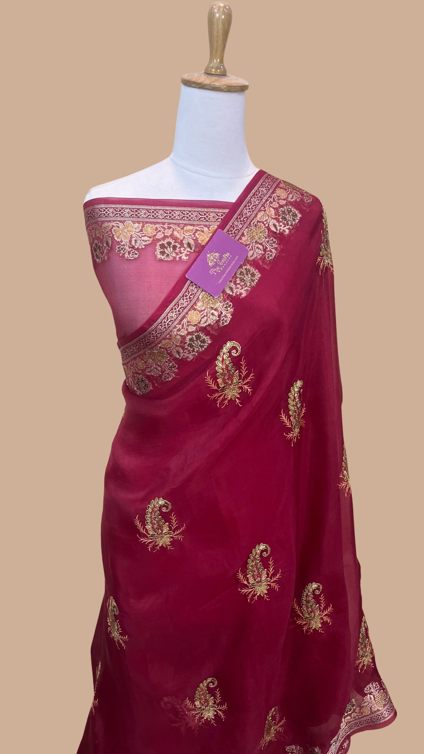 Pure Kora Silk Handloom Banarasi Saree - Stone Work