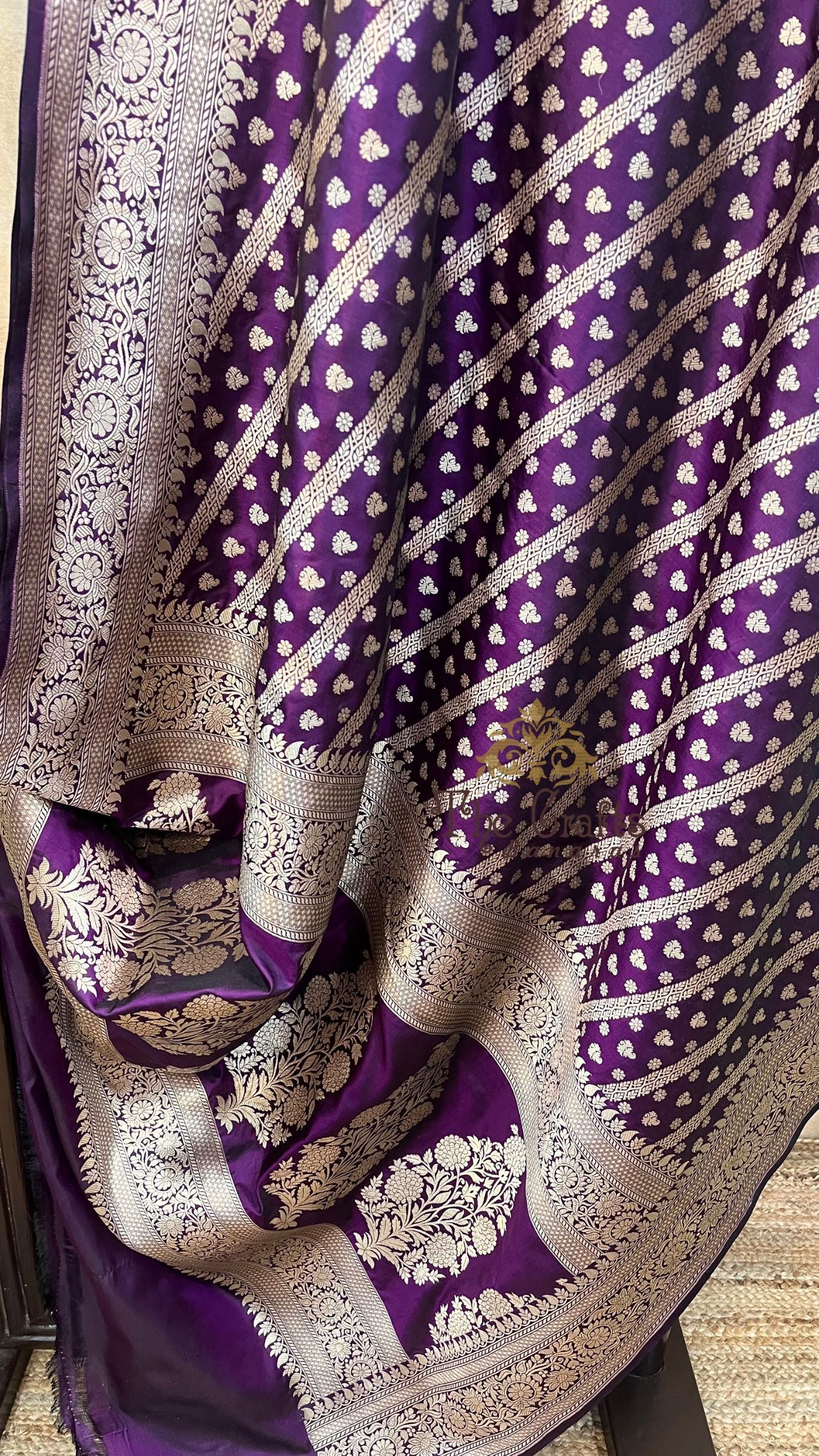 Pure Katan Silk Handloom Banarasi Saree - Stripes