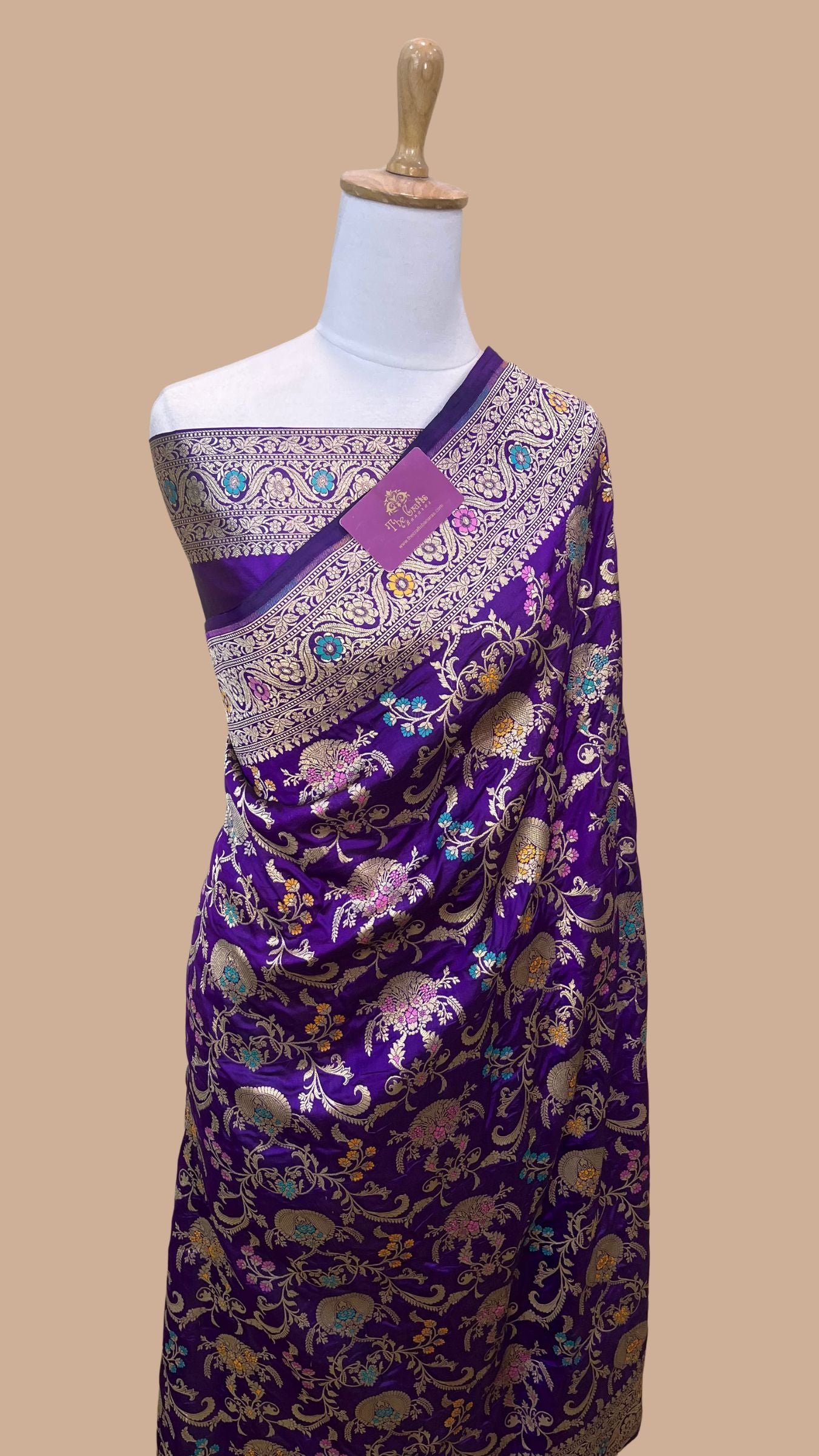 Pure Katan Silk Handloom Banarasi Saree - Jaal With Meenakari