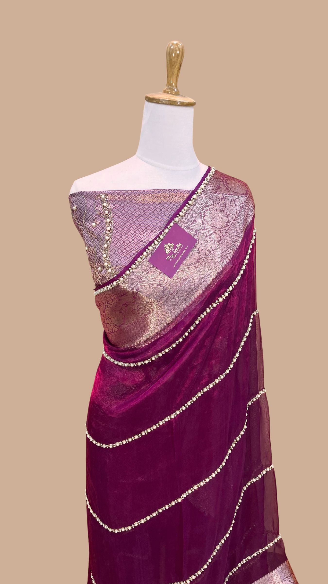 Pure Kora Tissue Silk Banarasi Saree - handwork motifs