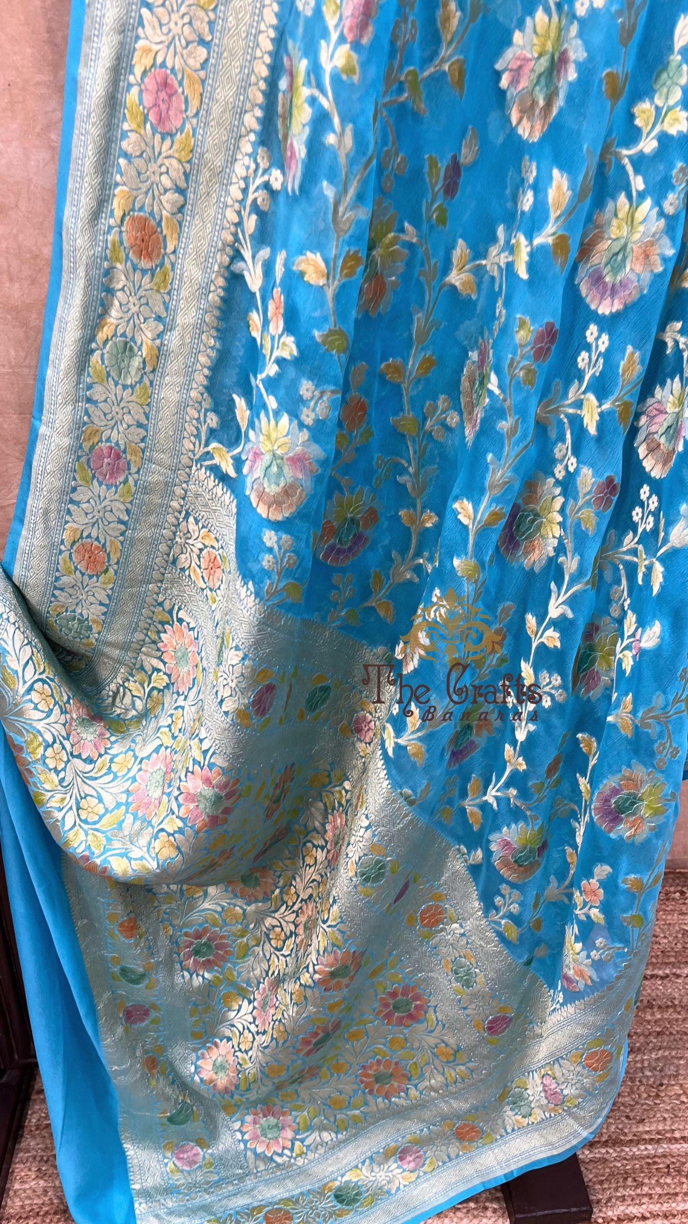 Khaddi Georgette Handloom Banarasi Saree - Water Zari