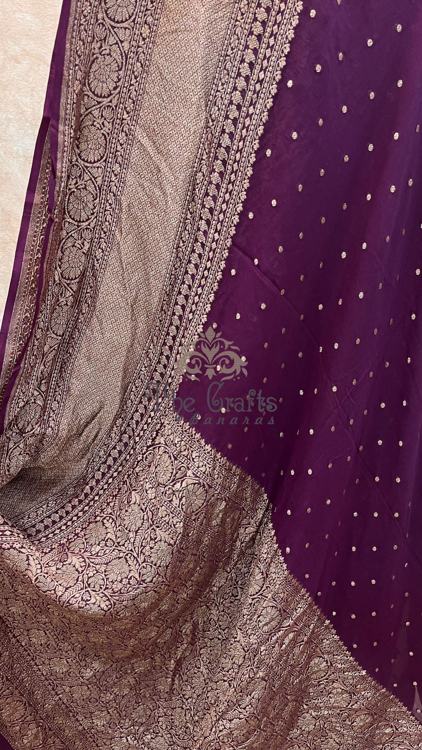 Khaddi Georgette Banarasi Saree - Antique Zari