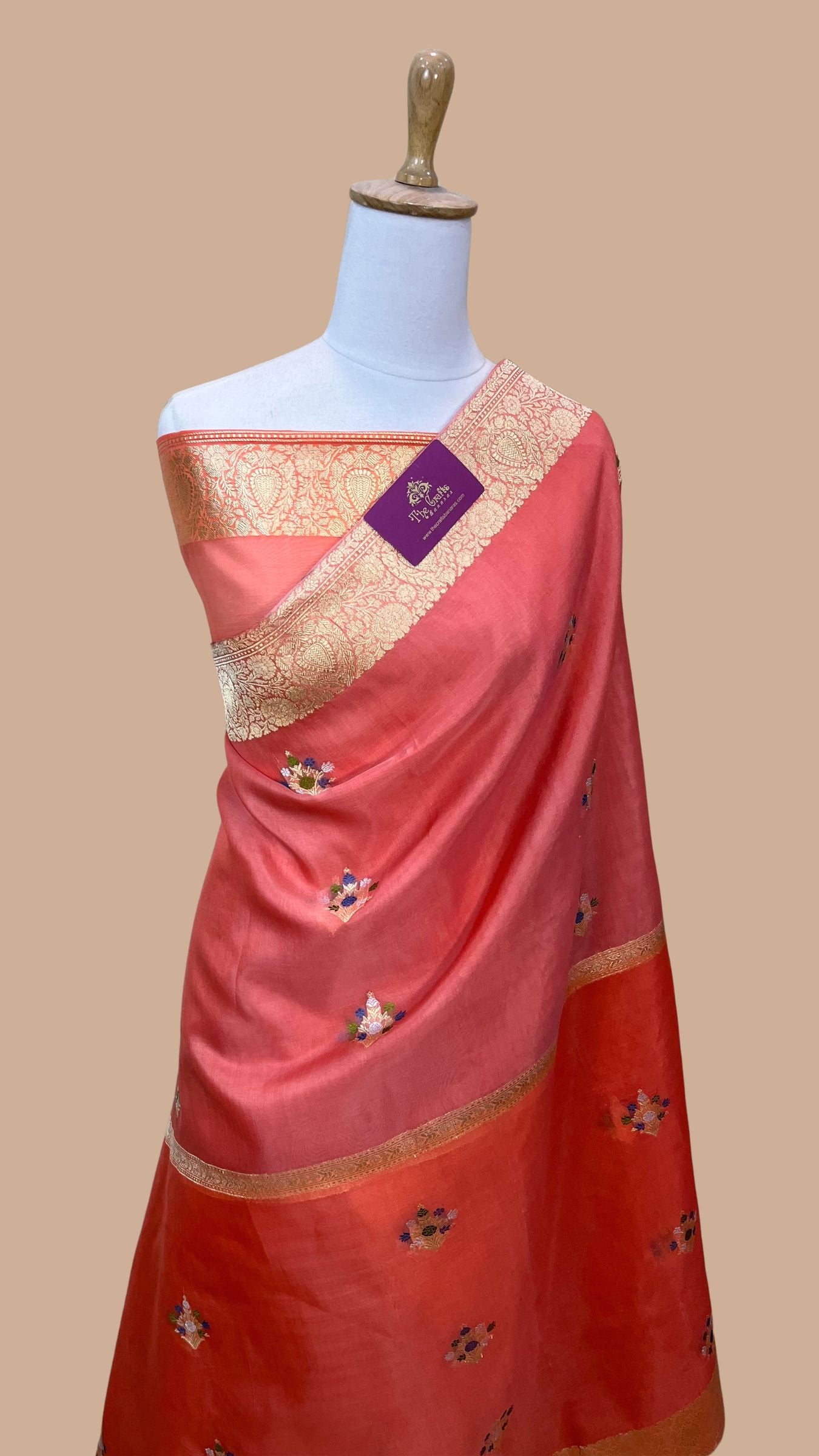 Pure Kora Silk Handloom Banarasi Saree - with kadhua meenakari motifs