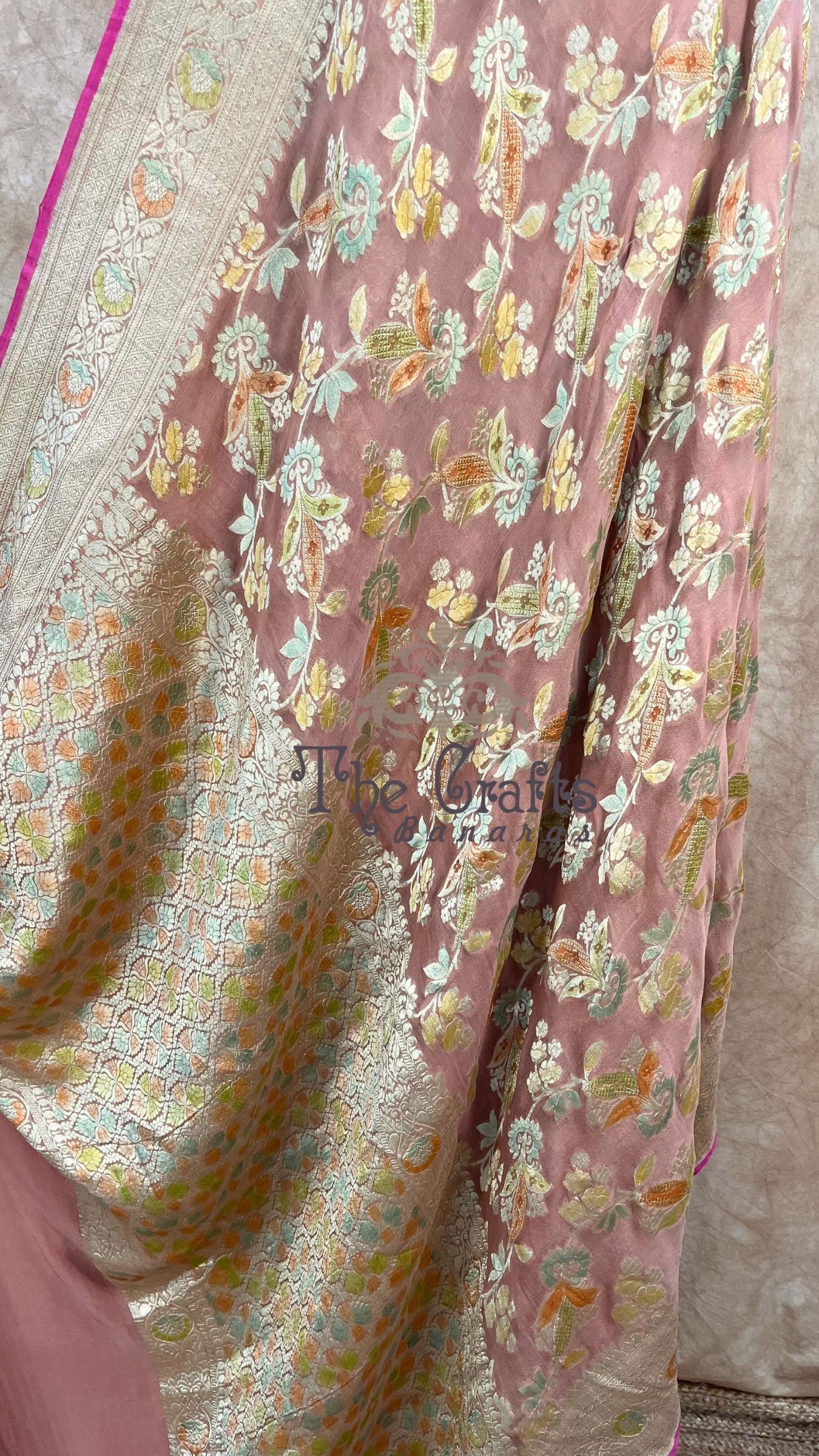 Khaddi Georgette Handloom Banarasi Saree - Water Zari