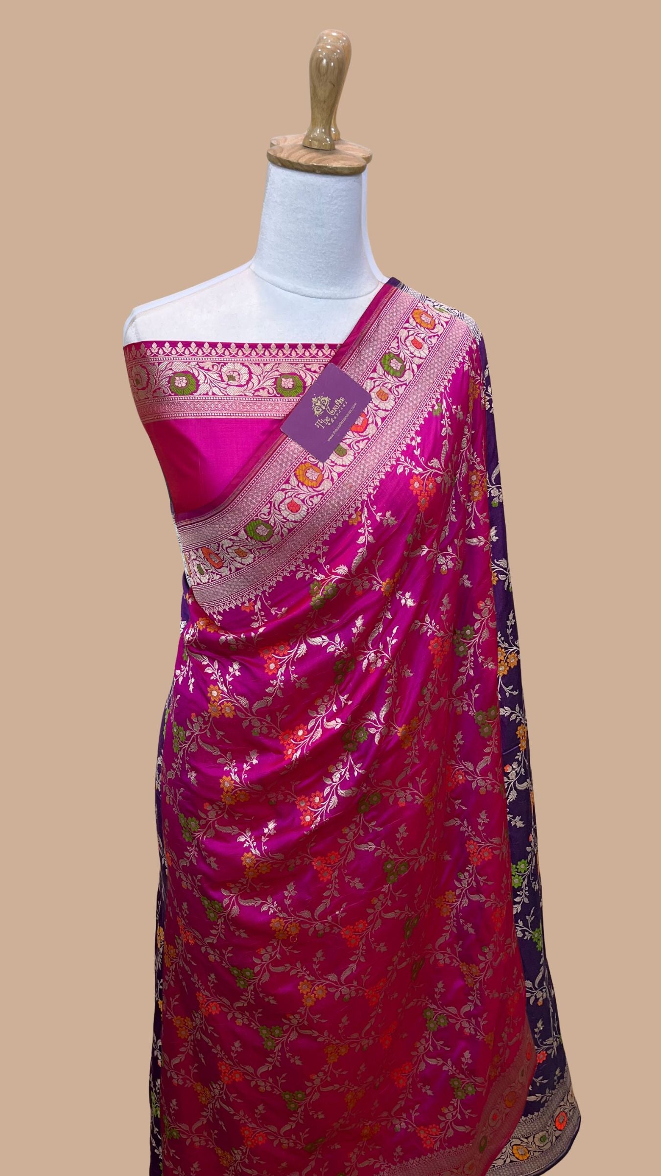 Pure Katan Silk Handloom Banarasi Saree - Jaal With Meenakari
