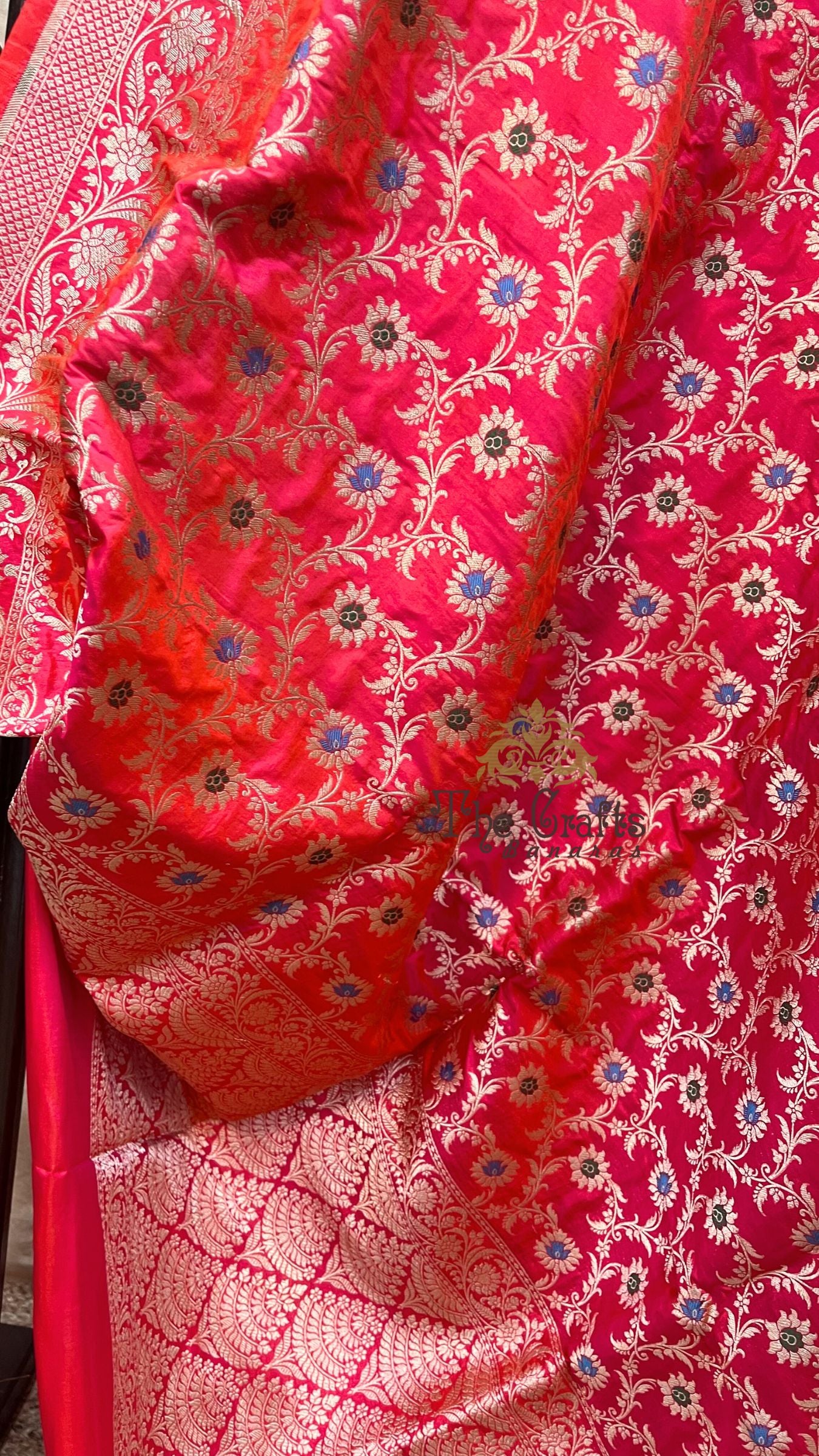 Pure Katan Silk Handloom Banarasi Saree - Jaal Work With Meenakari
