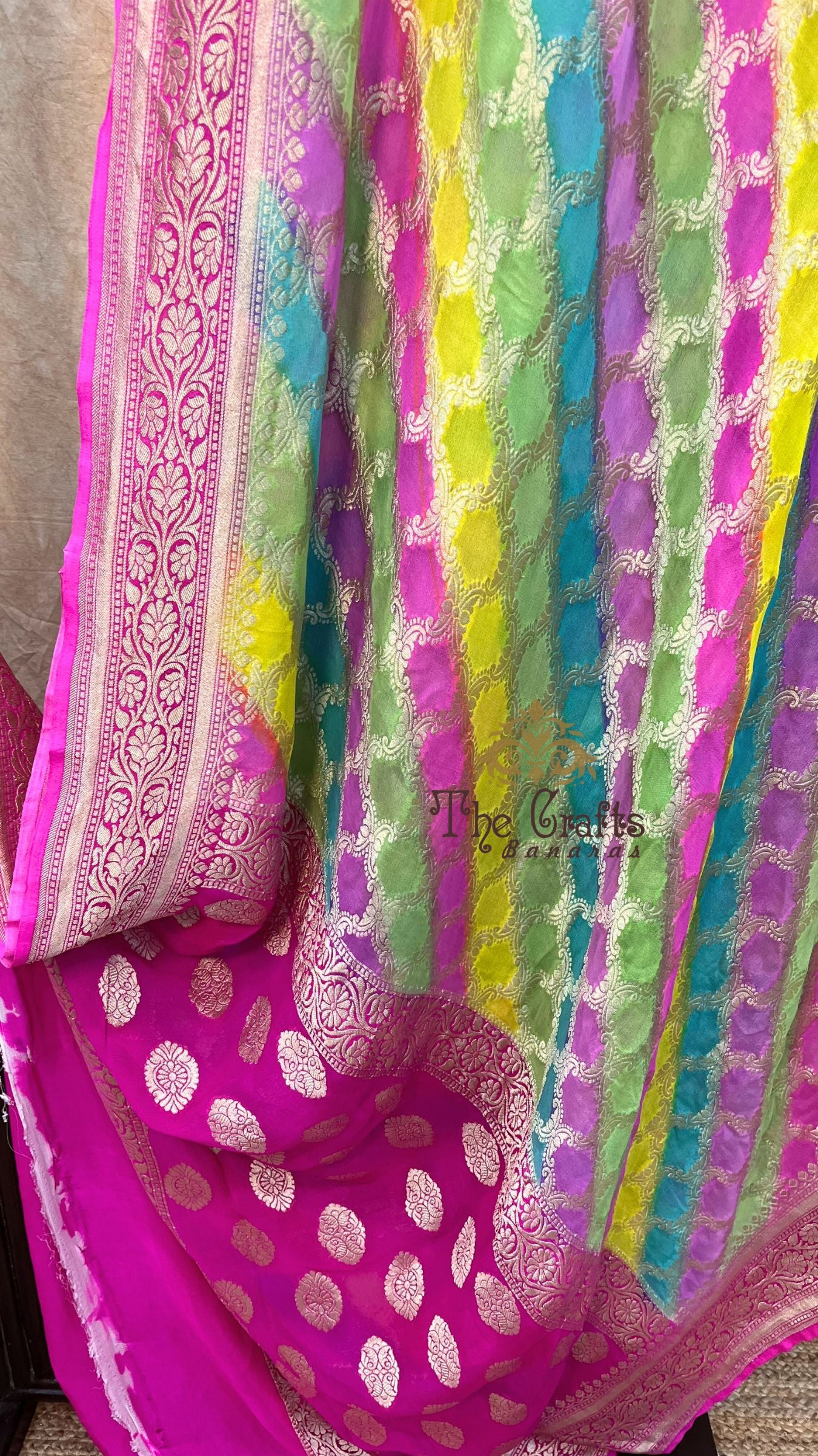 Khaddi Georgette Handloom Banarasi Saree - Water Zari
