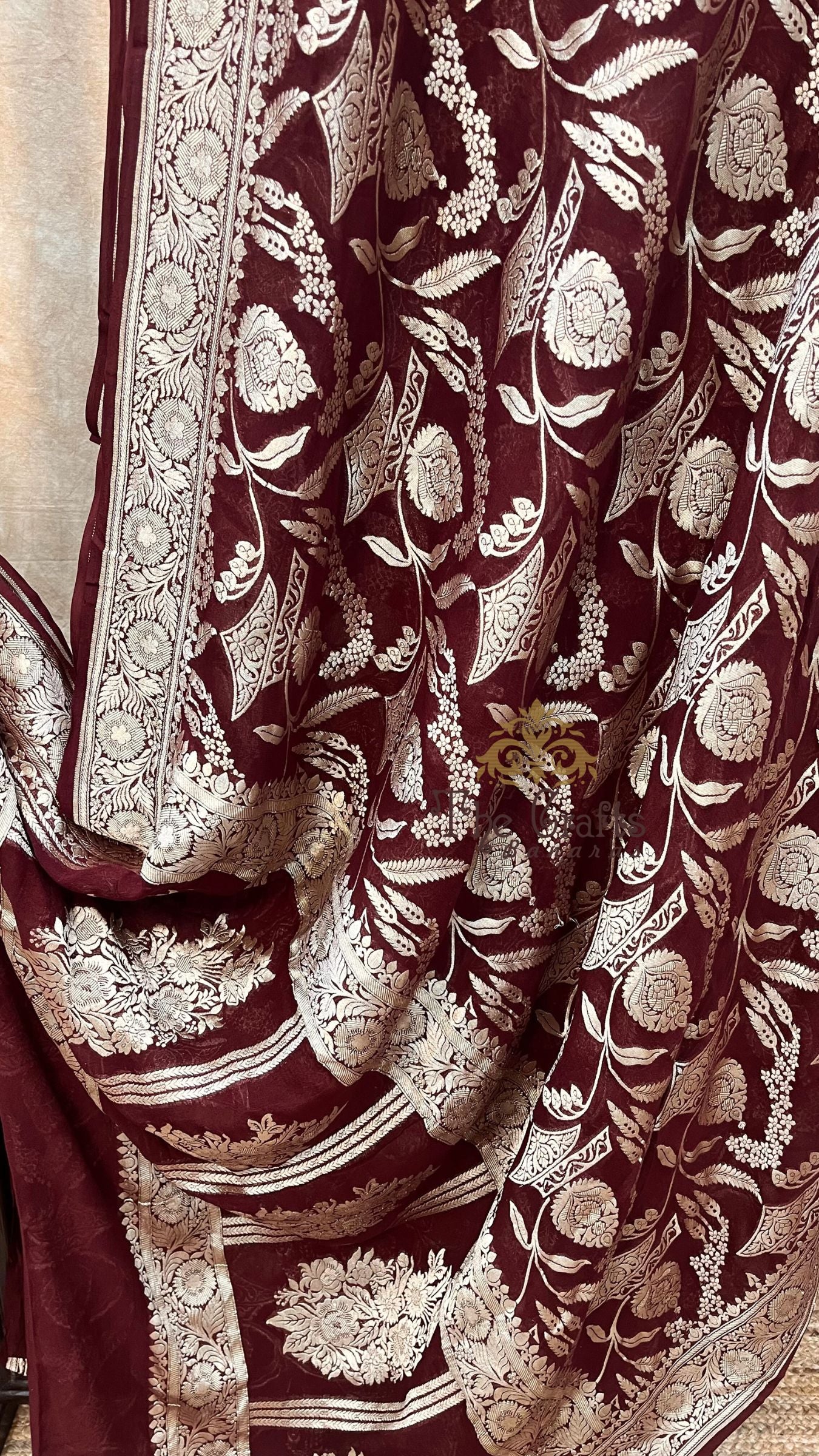 Khaddi Georgette Handloom Banarasi Saree - Water Zari