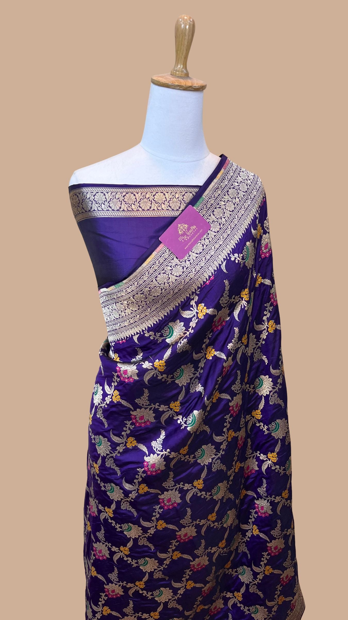 Pure Katan Silk Handloom Banarasi Saree - Jaal With Meenakari