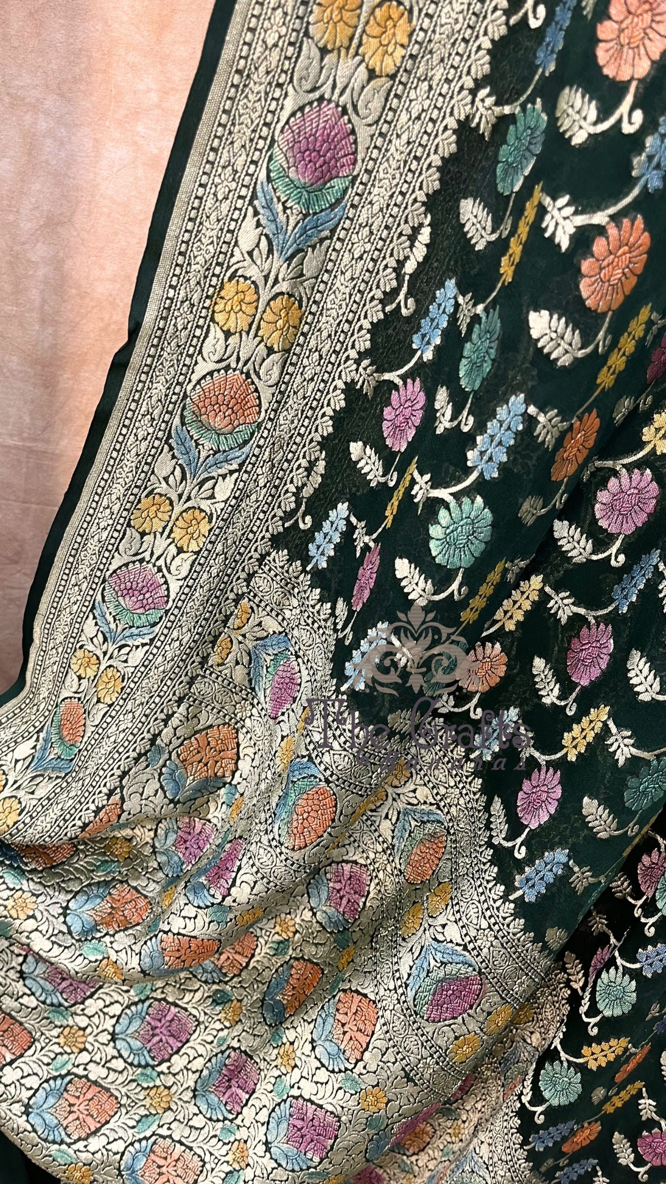 Khaddi Georgette Handloom Banarasi Saree - Water Zari