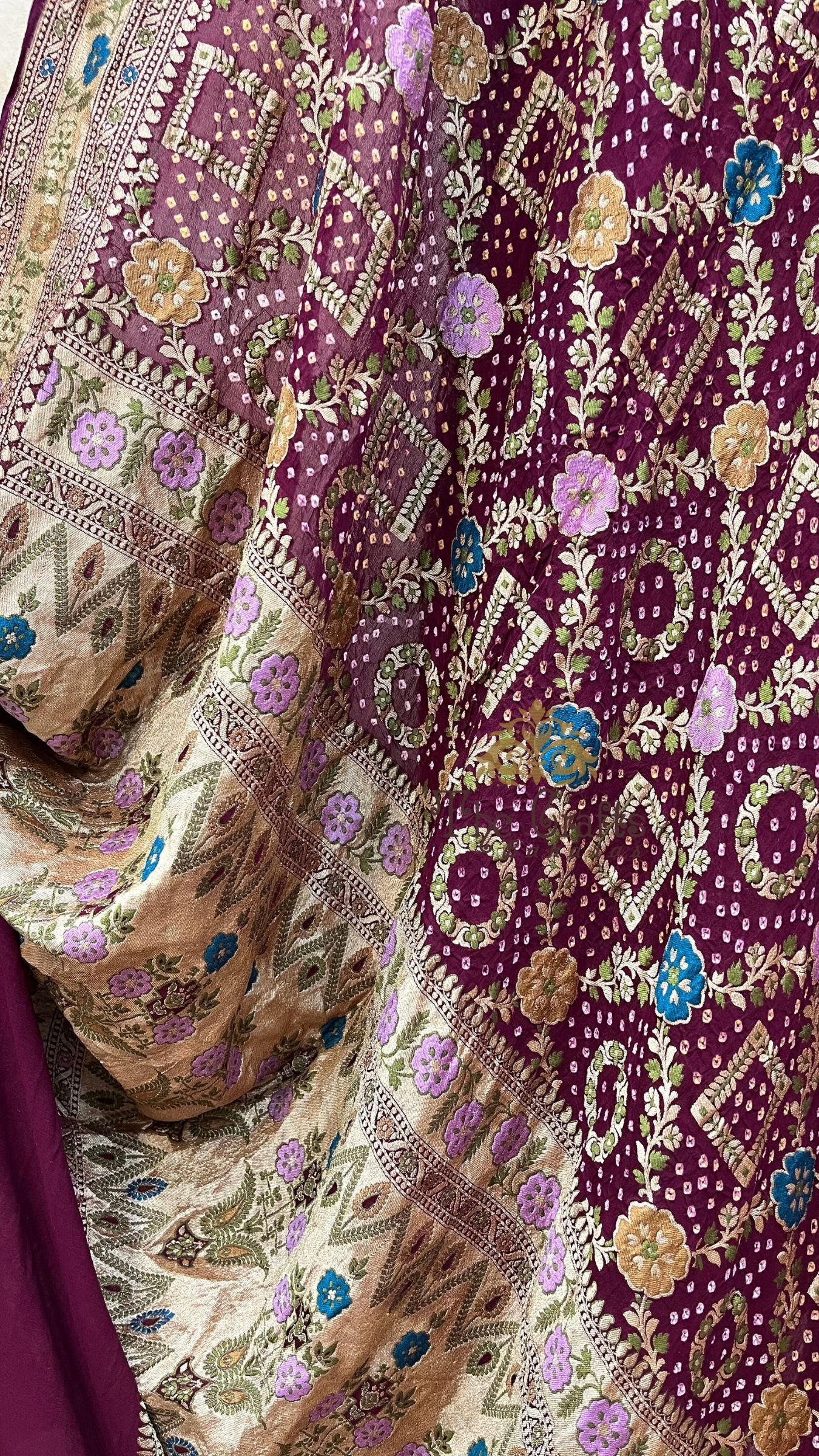 Pure Georgette Banarasi Handloom Bandhej Saree-With Meenakari Work