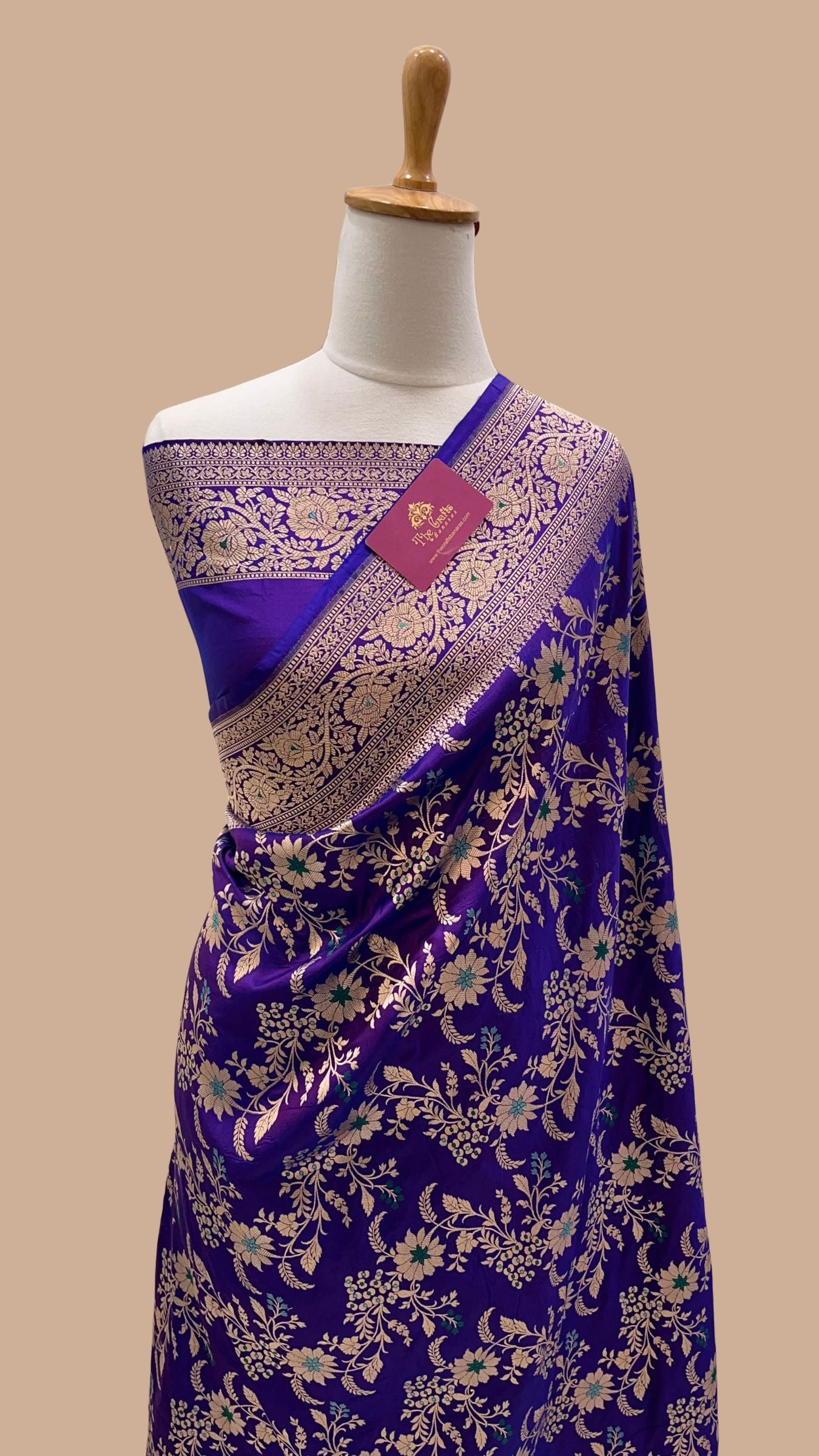 Pure Katan Silk Handloom Banarasi Saree - Jaal With Meenakari