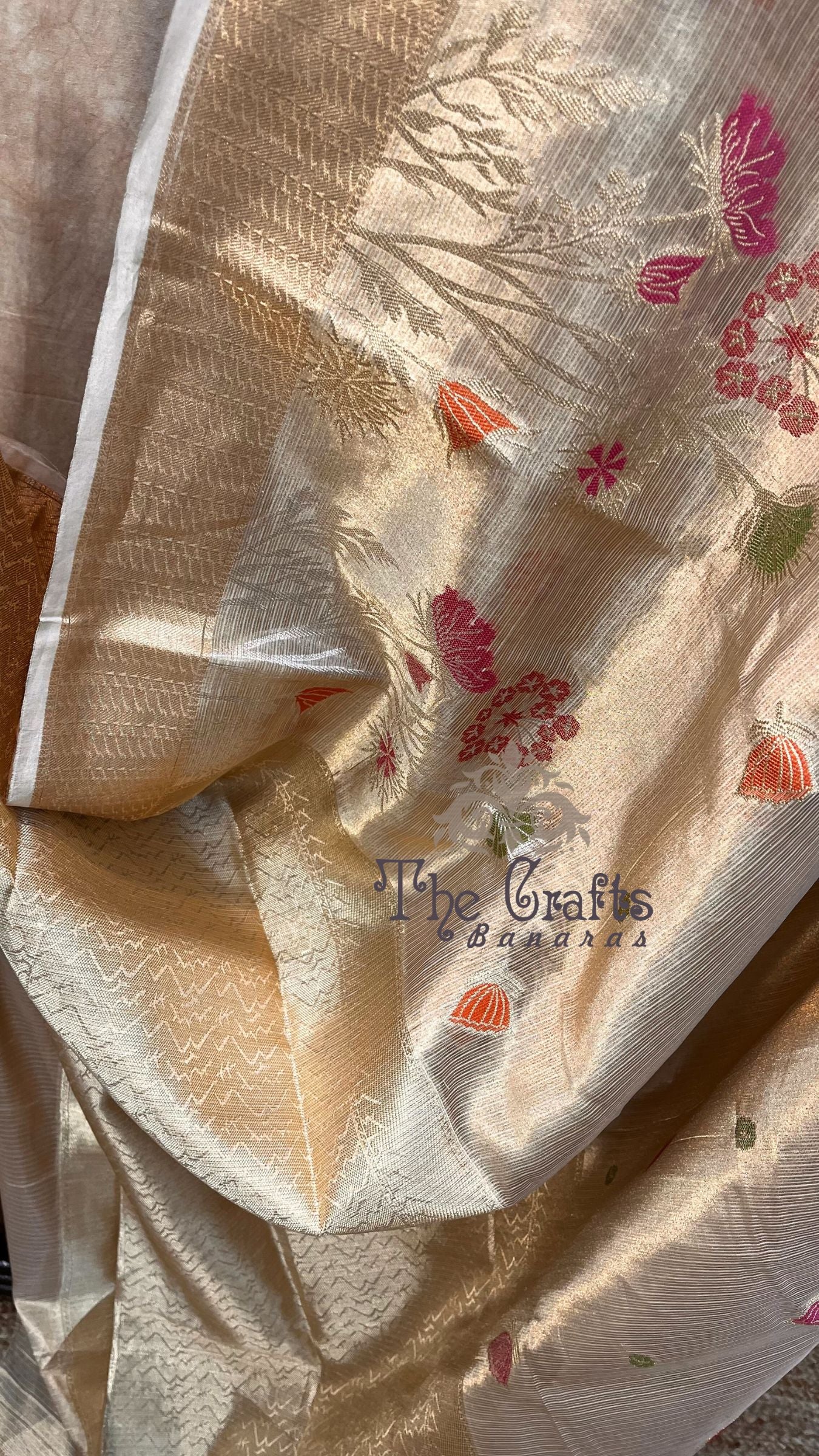 Pure Zari Kota Tissue Silk Handloom  Banarasi Saree - Meenakari