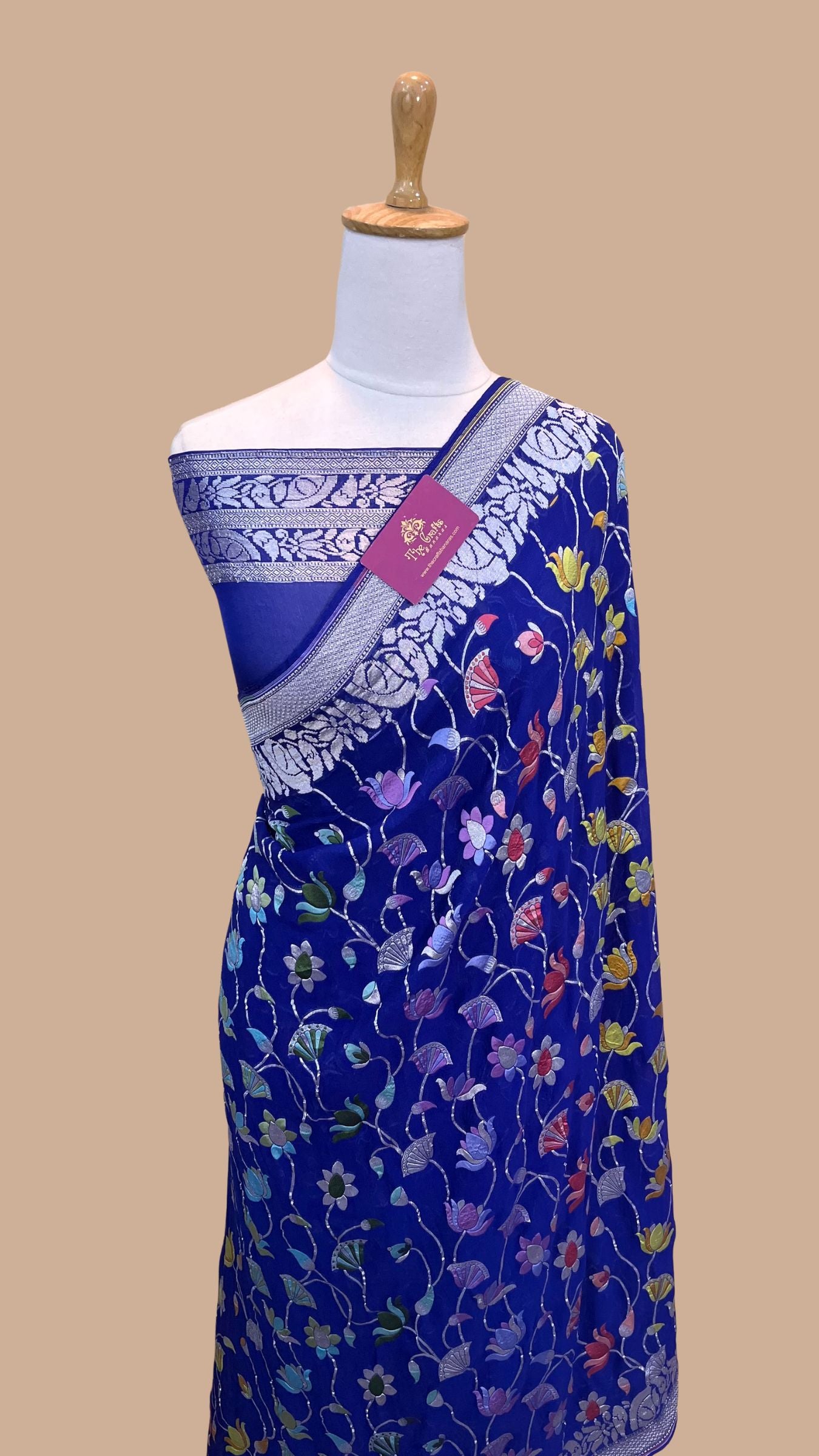 Khaddi Georgette Handloom Banarasi Saree - Jaal with Meenakari
