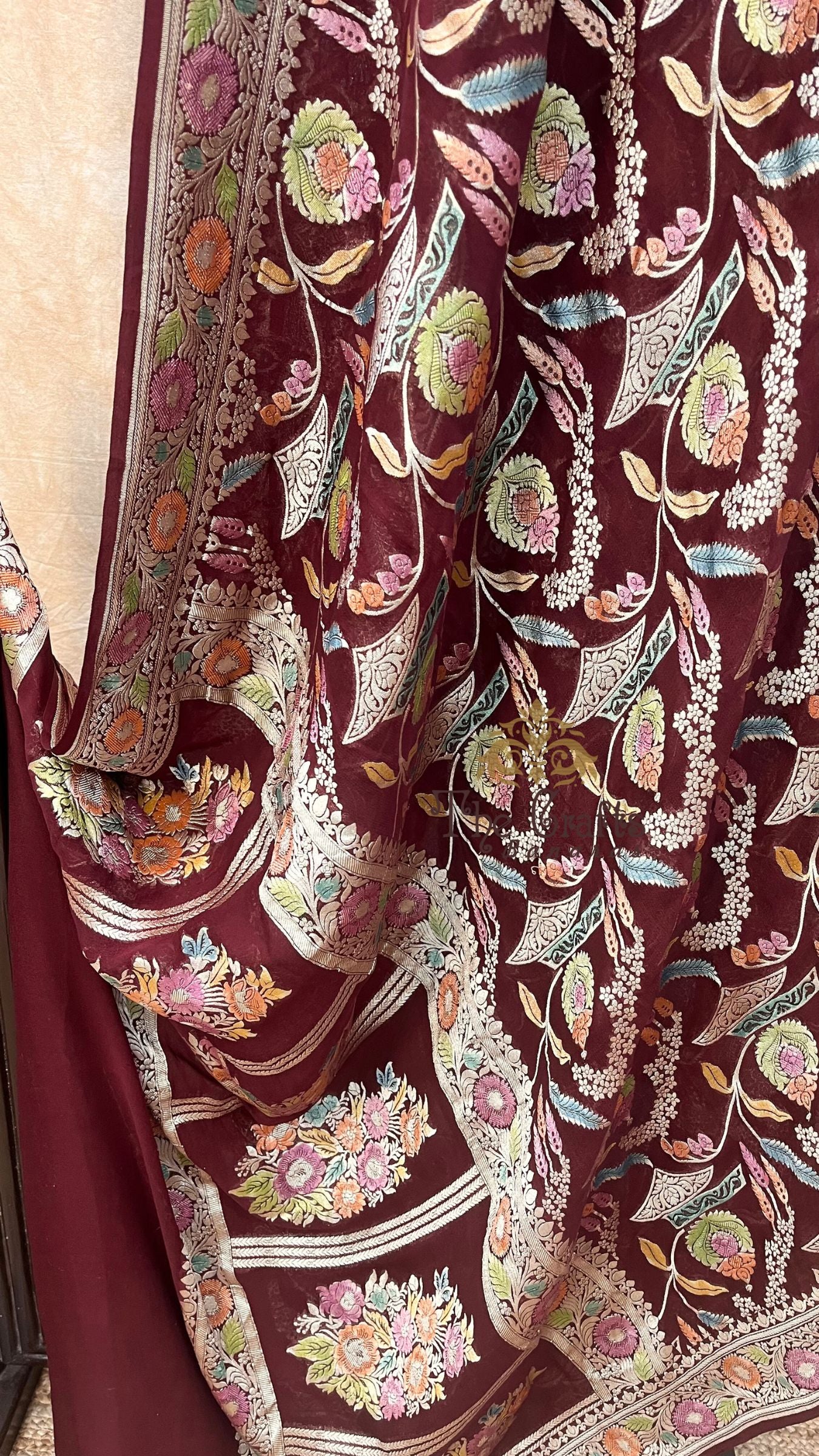 Khaddi Georgette Handloom Banarasi Saree - Water Zari