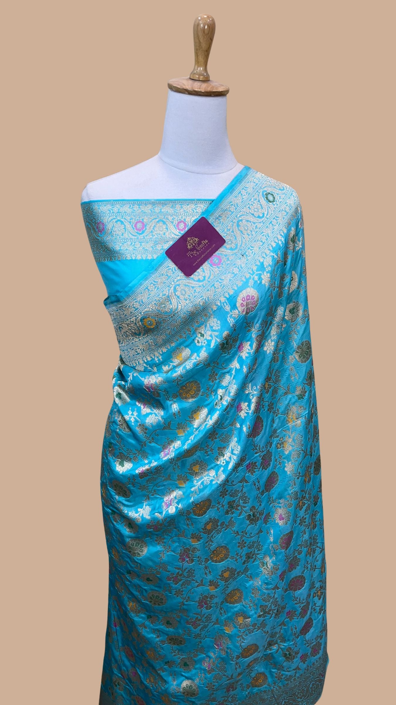 Pure Katan Silk Handloom Banarasi Saree - Jaal With Meenakari
