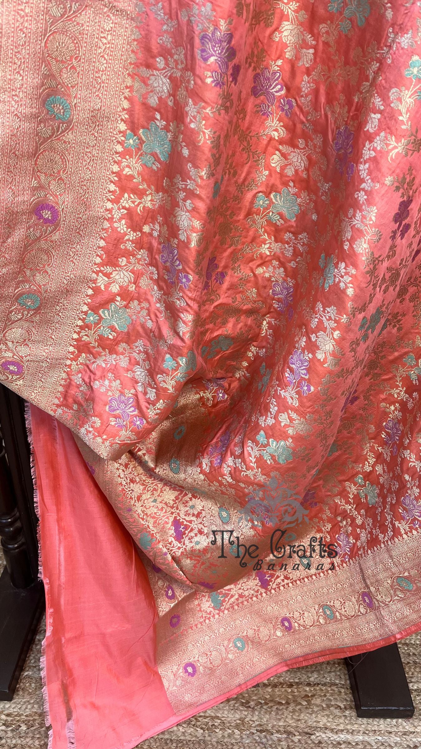 Pure Katan Silk Handloom Banarasi Saree - Jaal Work With Meenakari
