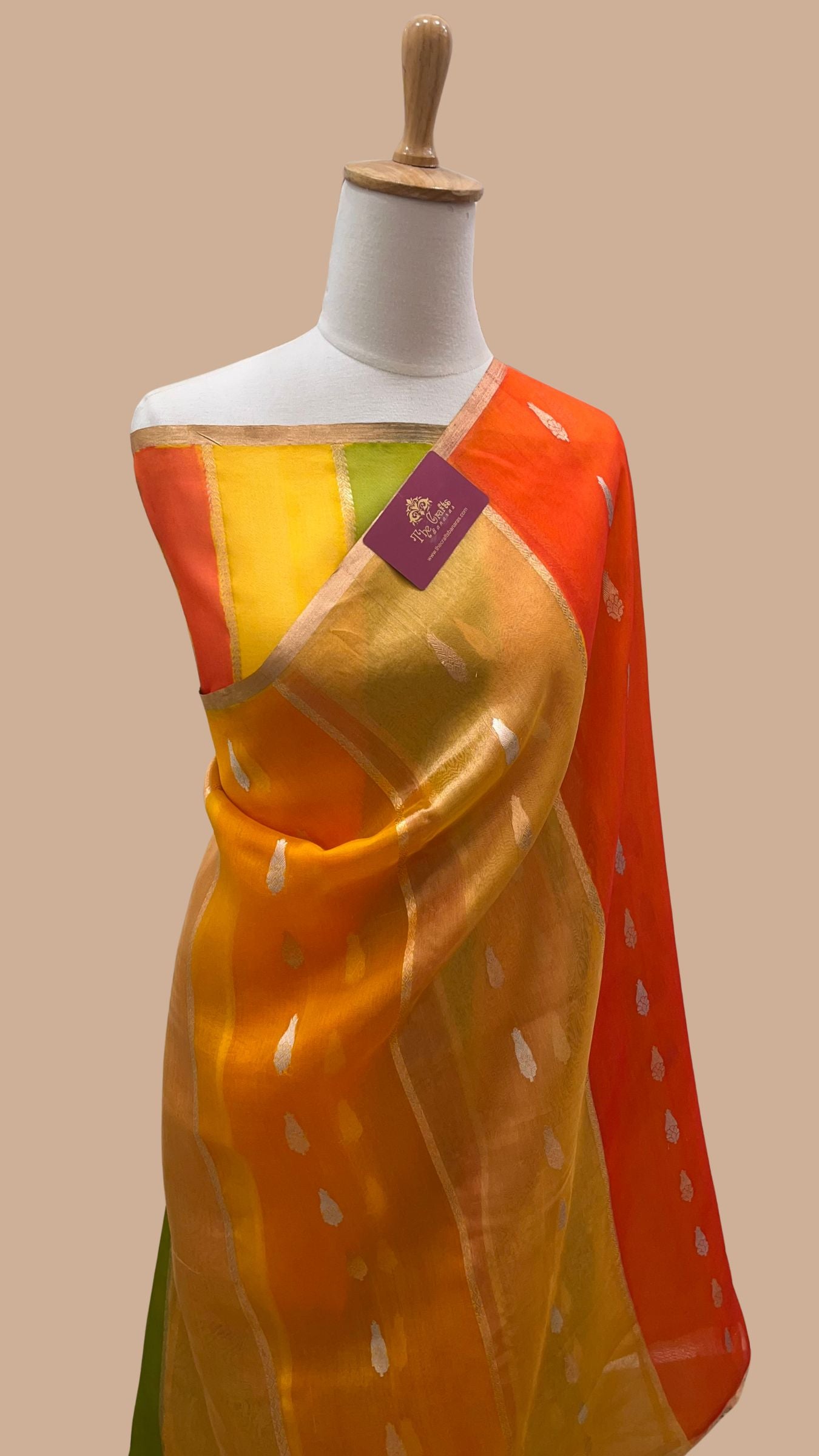 Rangkat Pure Kora Tissue Silk Handloom Banarasi Saree- Kadhua Motifs