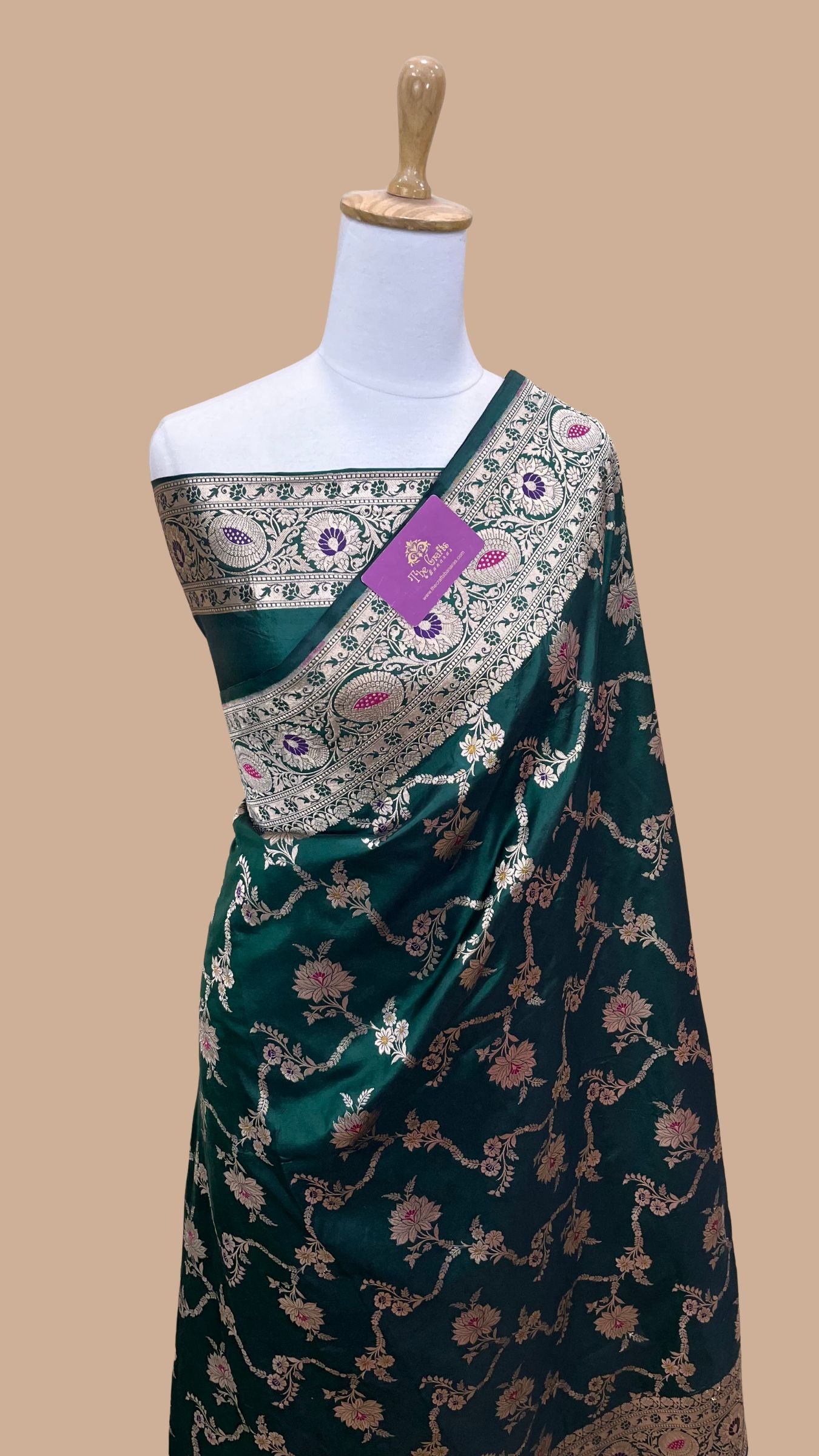 Pure Katan Silk Handloom Banarasi Saree - Jaal With Meenakari