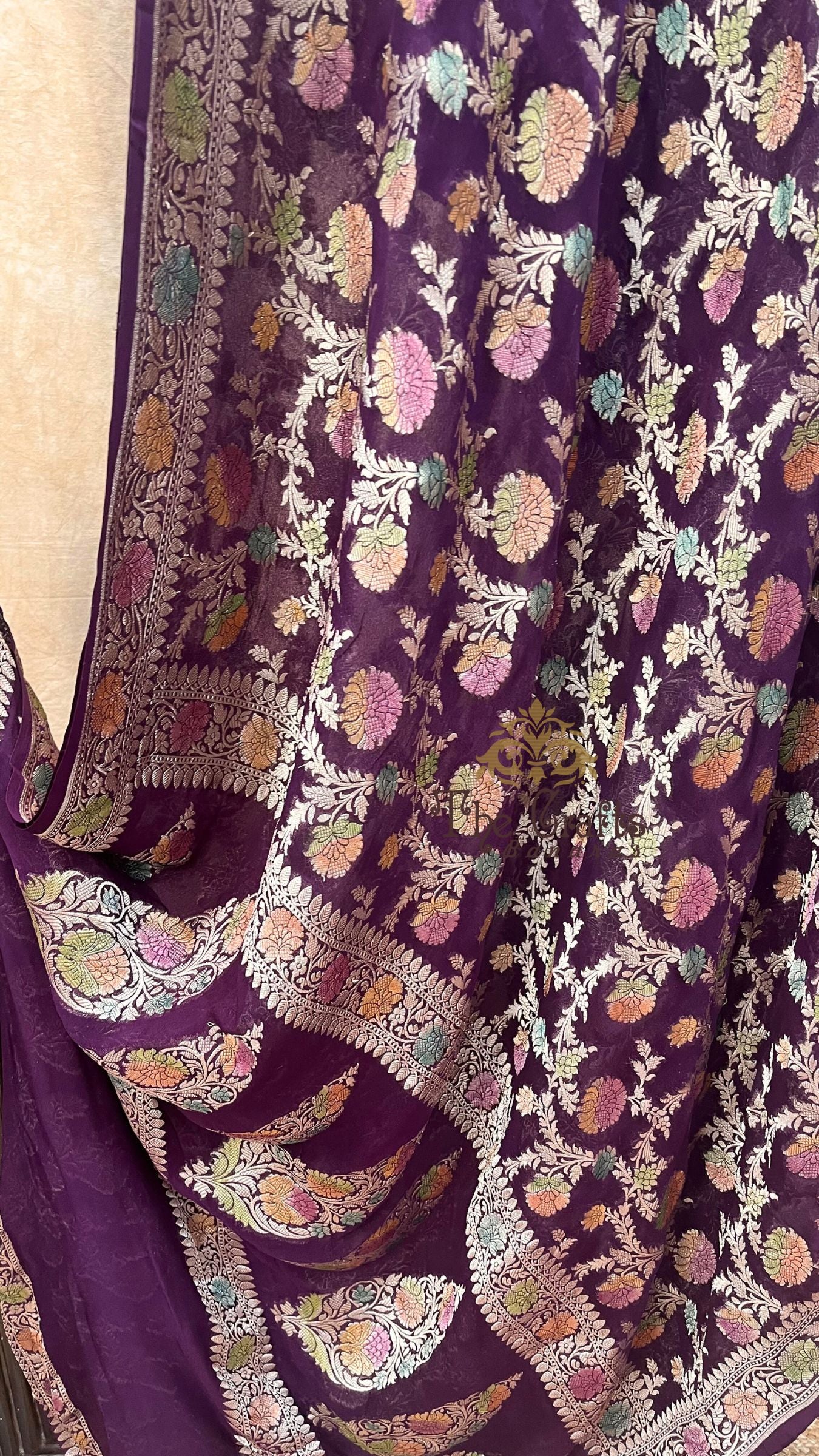 Khaddi Georgette Handloom Banarasi Saree - Water Zari