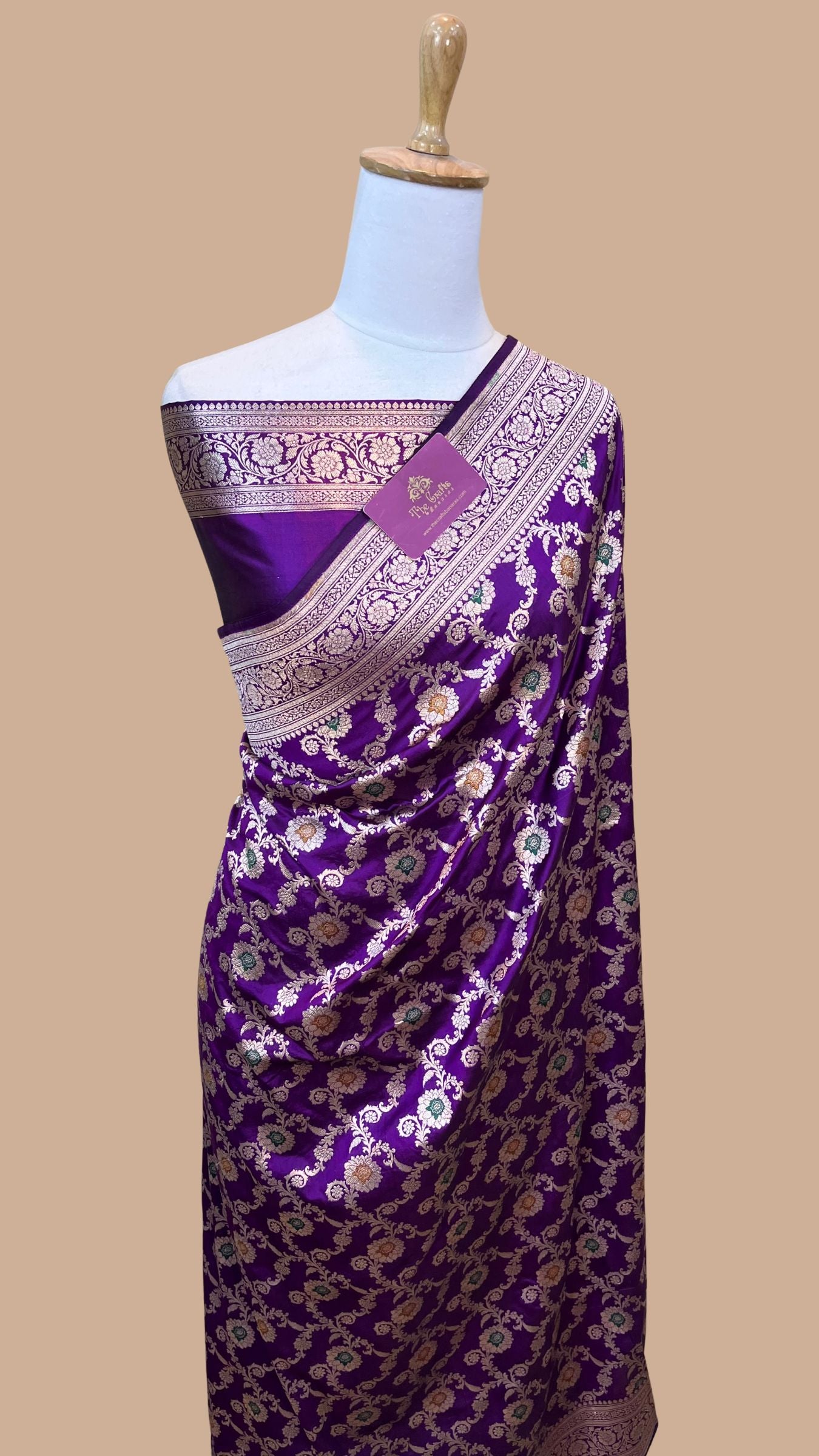Pure Katan Silk Handloom Banarasi Saree - Jaal With Meenakari
