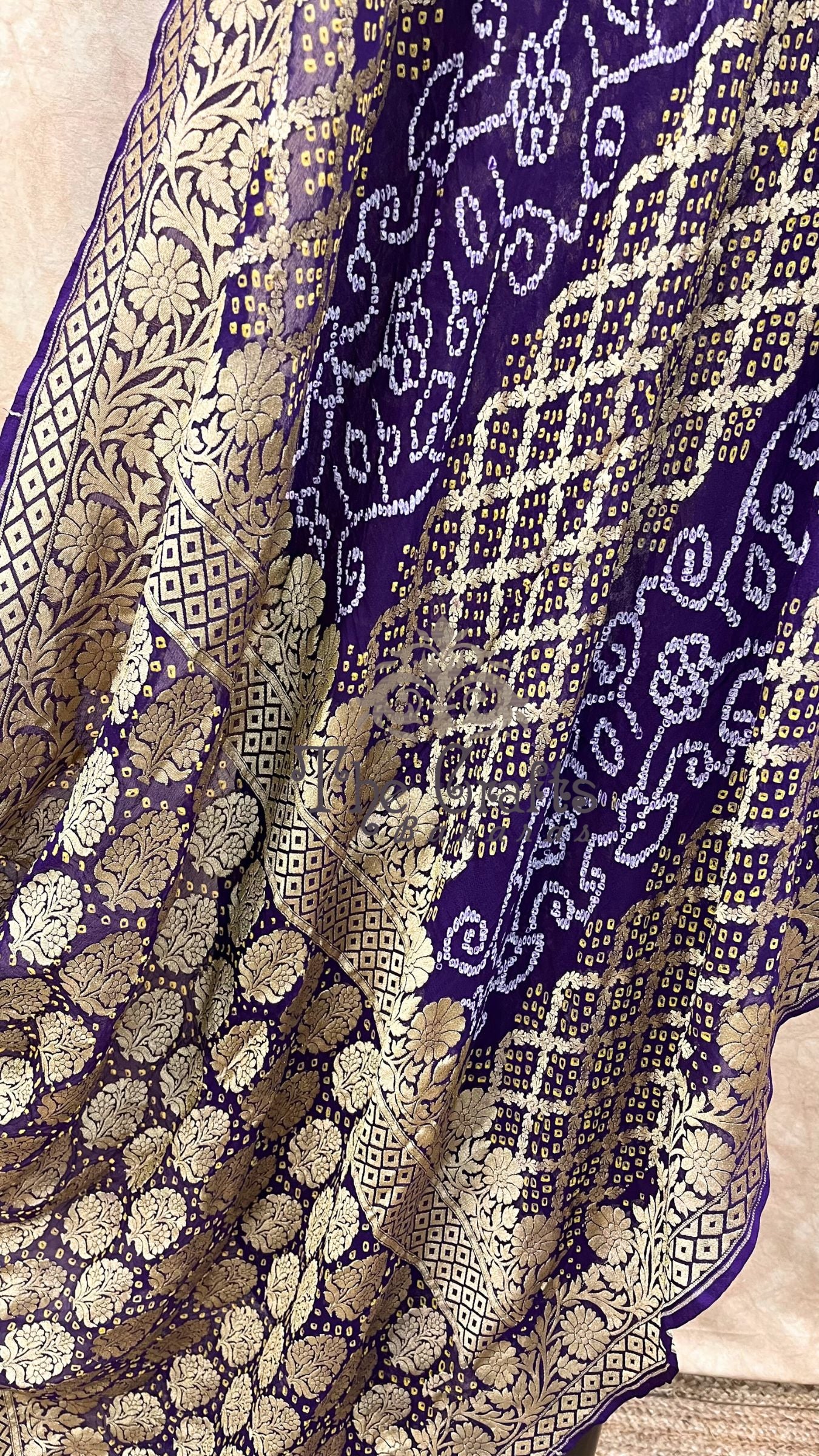 Pure Georgette Banarasi Handloom Bandhej Saree