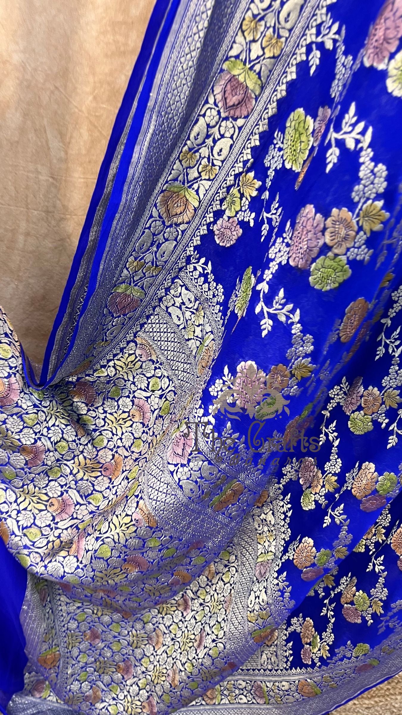 Khaddi Georgette Handloom Banarasi Saree - Water Zari With Meenakari