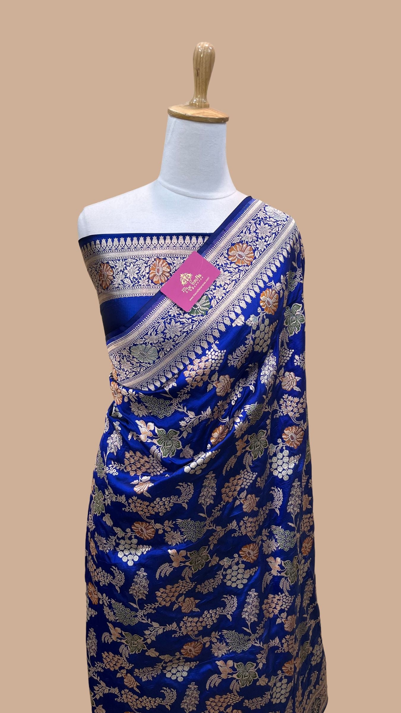 Pure Katan Silk Handloom Banarasi Saree - Jaal Work With Meenakari