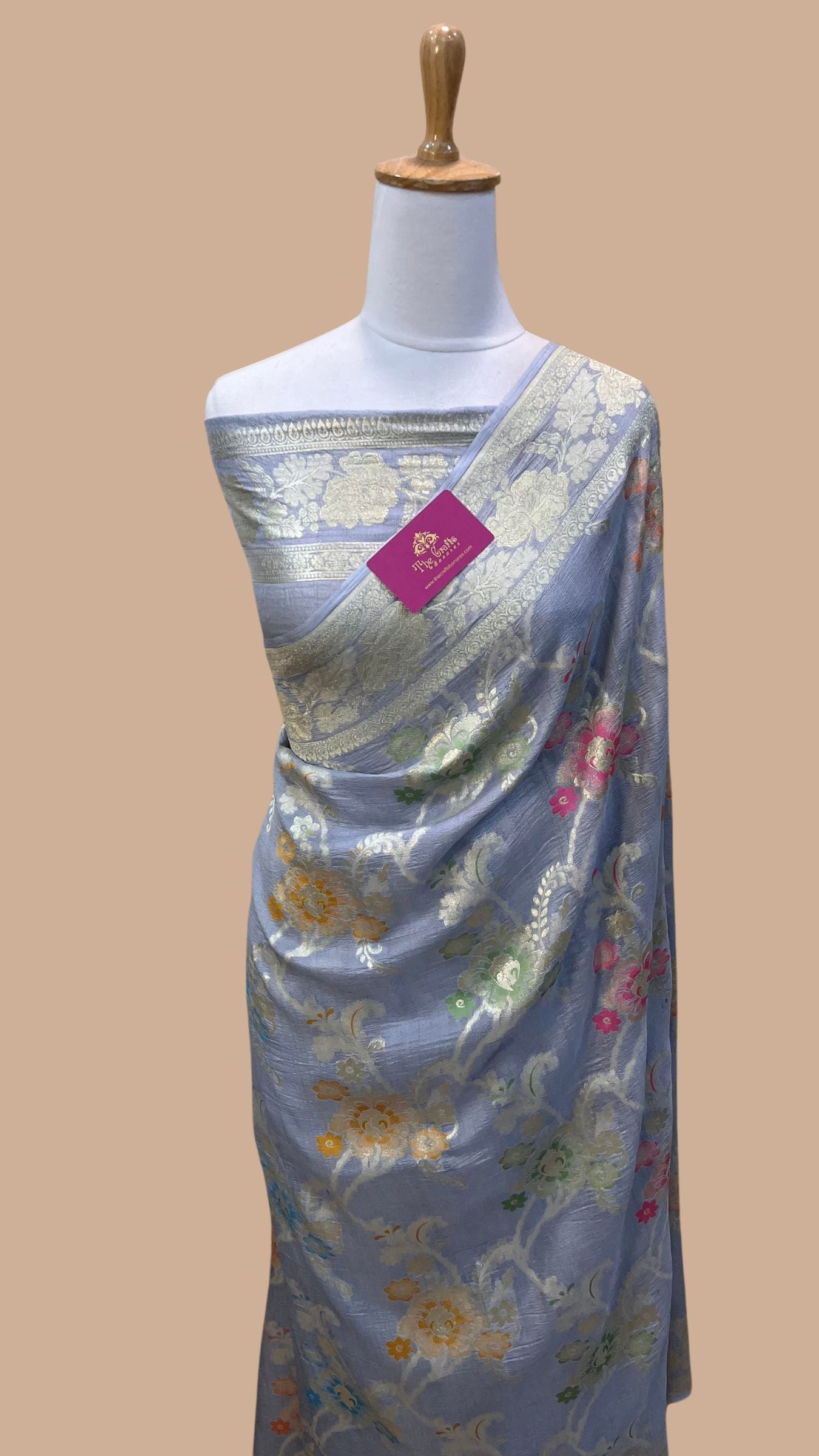 Tussar Georgette Handloom Banarasi Saree - Jaal with Meenakari