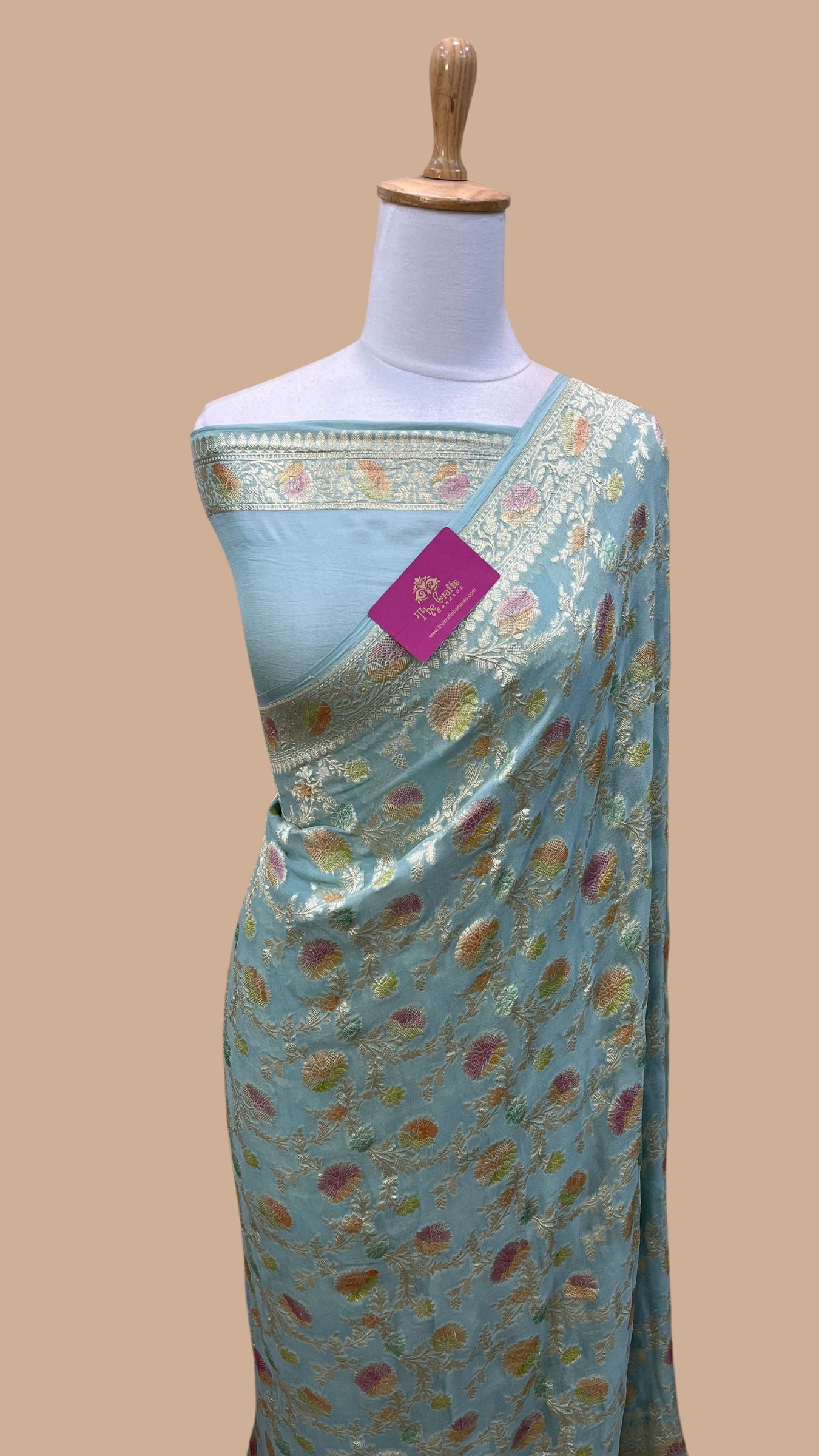 Khaddi Georgette Handloom Banarasi Saree - Water Zari