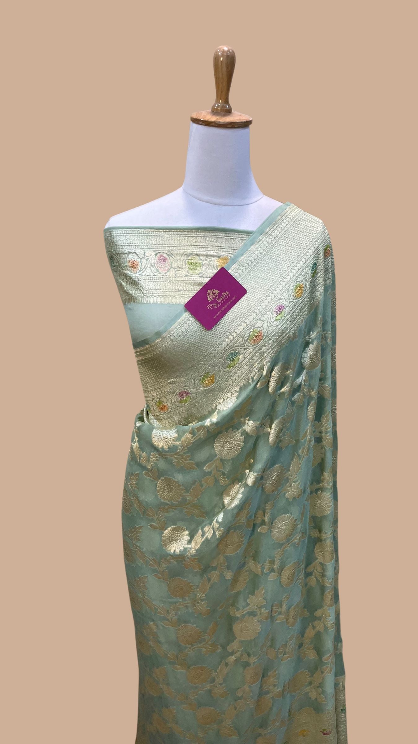 Khaddi Georgette Handloom Banarasi Saree - Water Zari