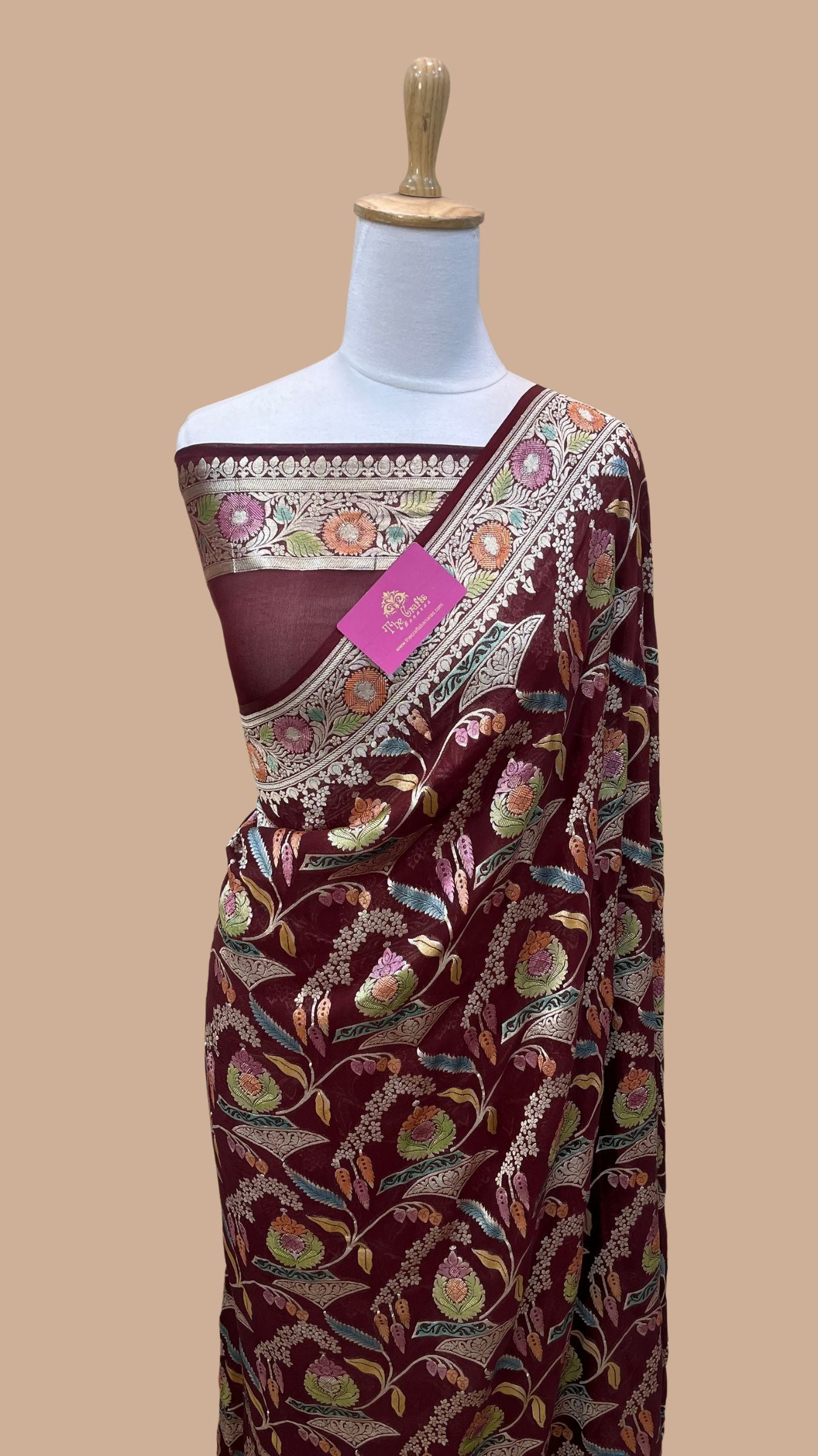 Khaddi Georgette Handloom Banarasi Saree - Water Zari