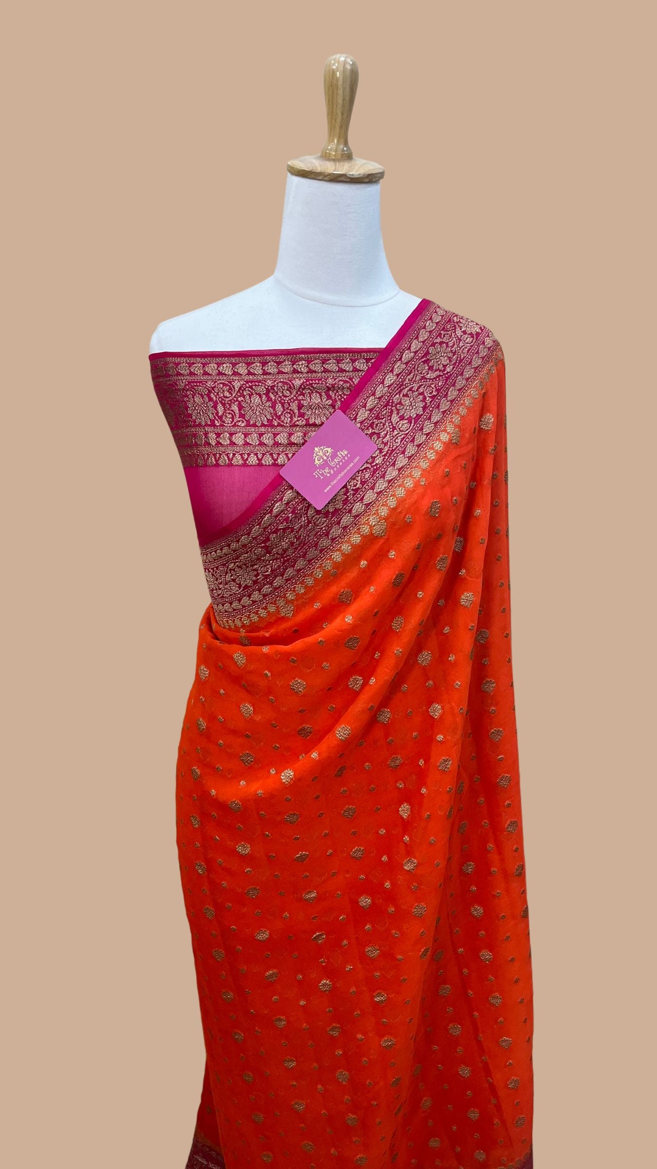 Pure Khaddi Georgette Banarasi Saree - Antique Zari