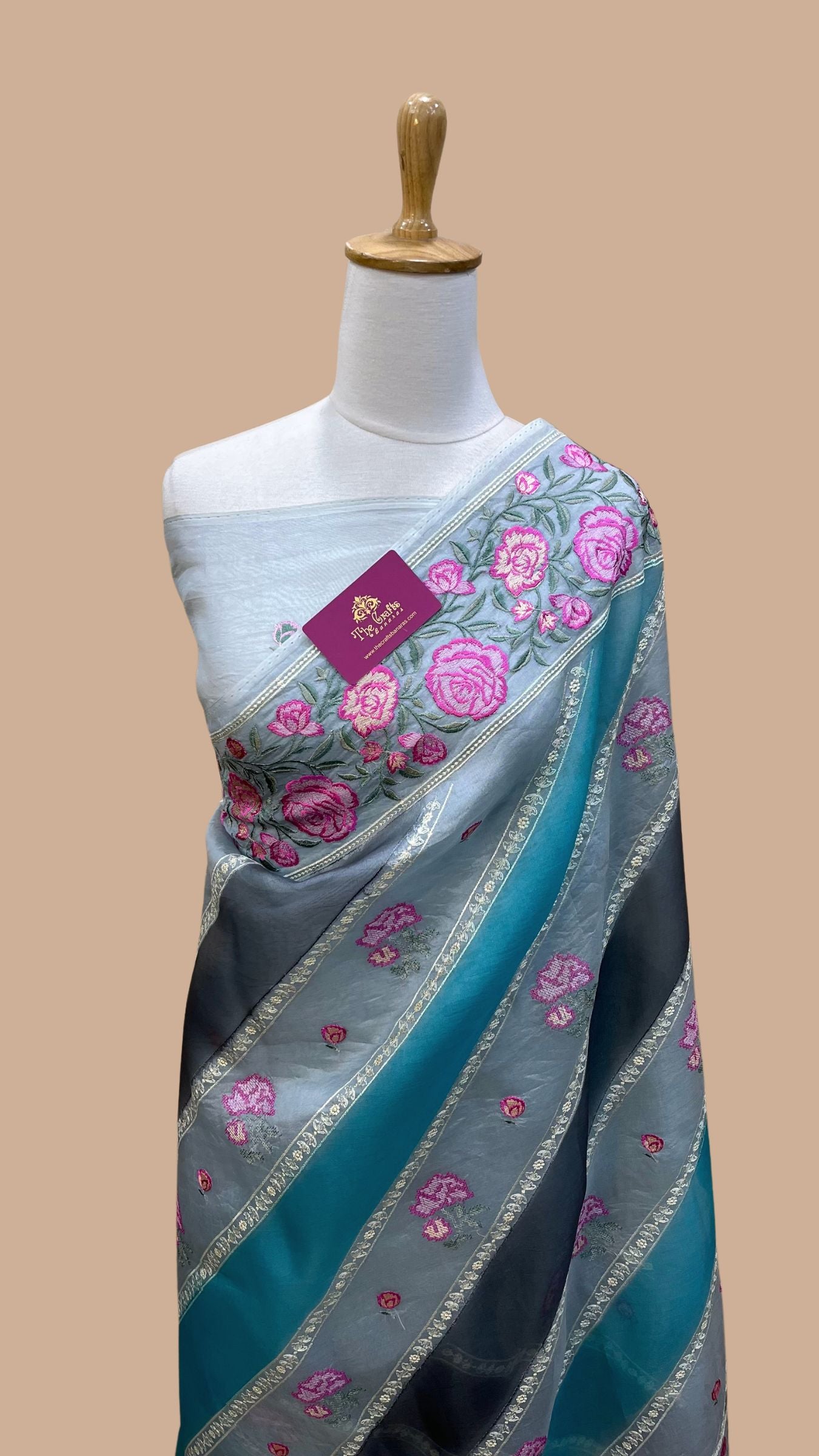 Pure Organza Silk Chikankari Handloom Banarasi Saree