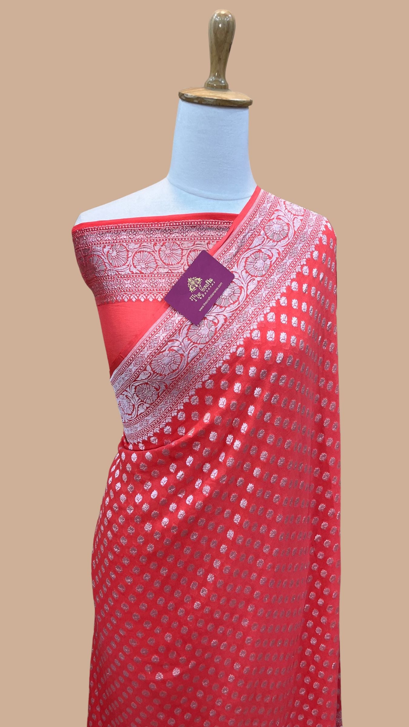 Pure Georgette Banarasi Saree - Silver Zari