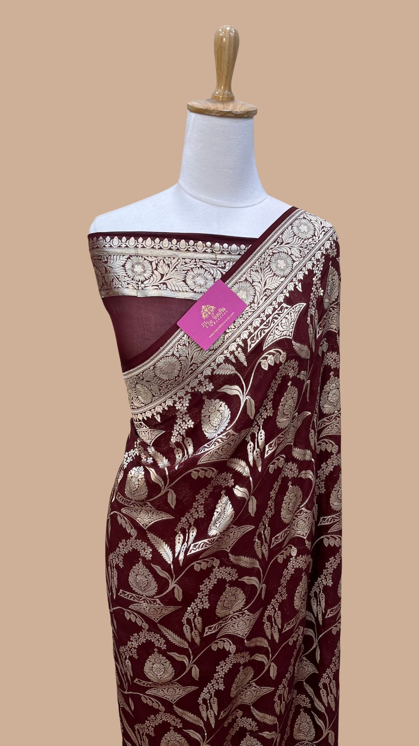 Khaddi Georgette Handloom Banarasi Saree - Water Zari
