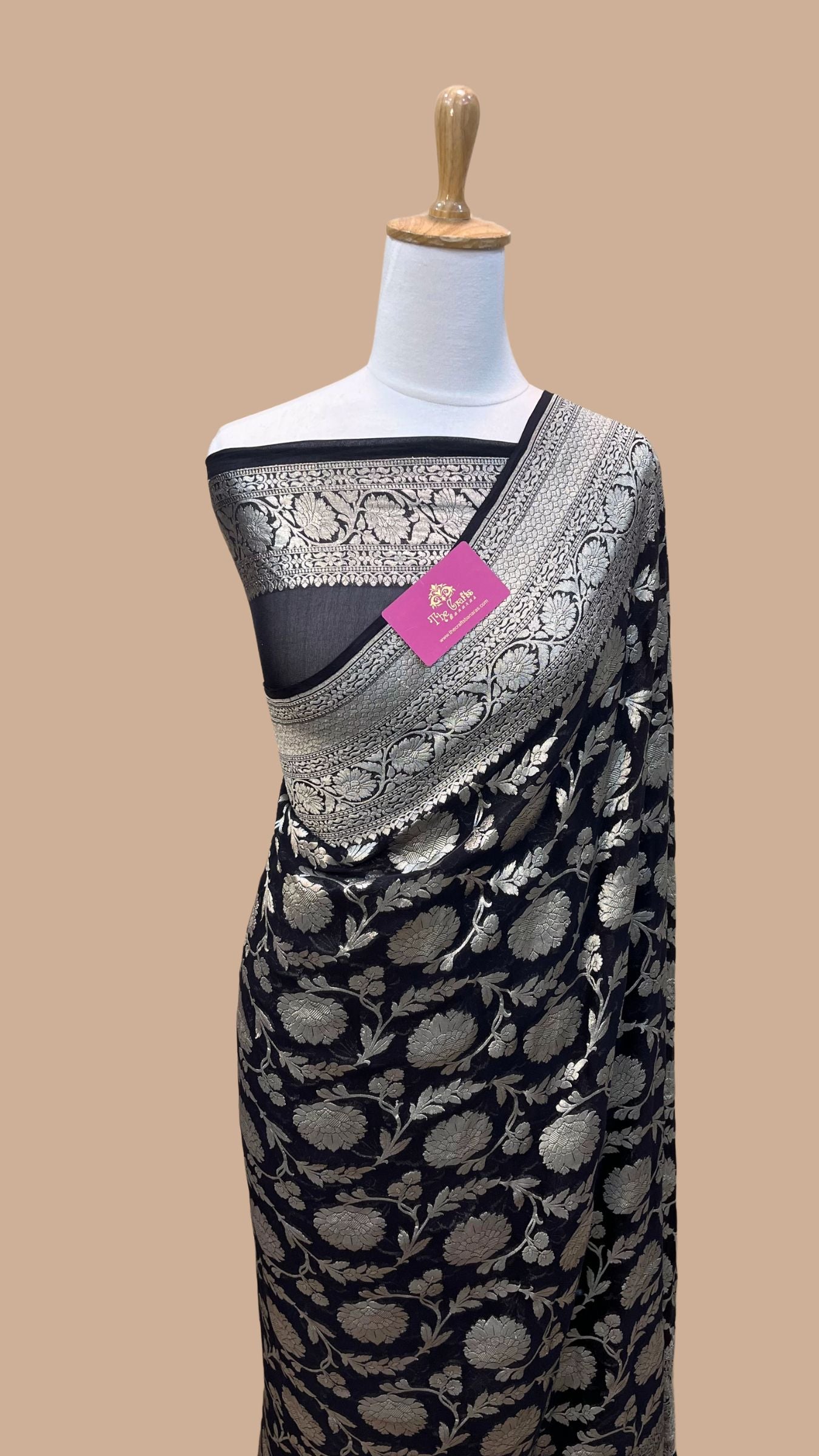 Khaddi Georgette Handloom Banarasi Saree - Water Zari