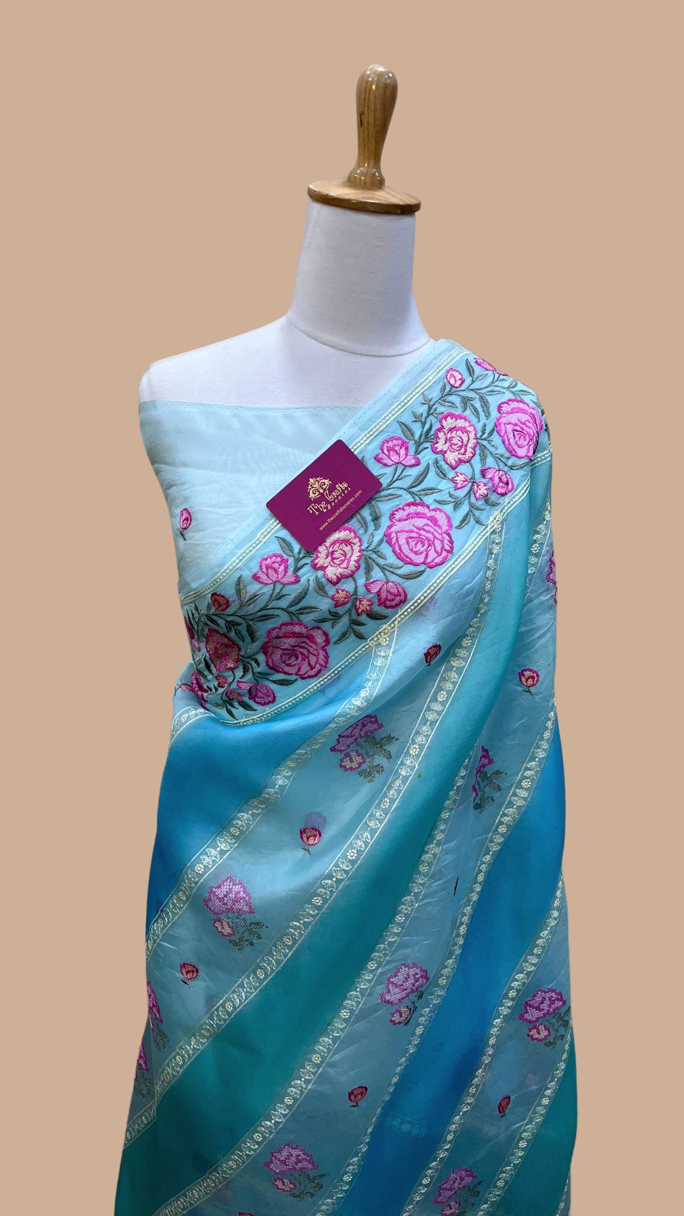 Pure Organza Silk Chikankari Handloom Banarasi Saree