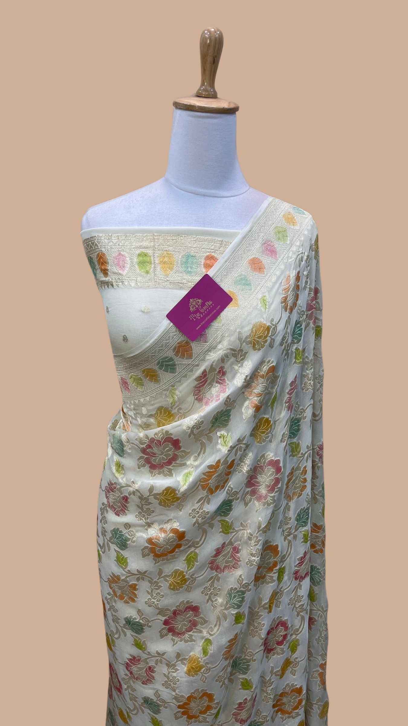 Khaddi Georgette Handloom Banarasi Saree - Water Zari