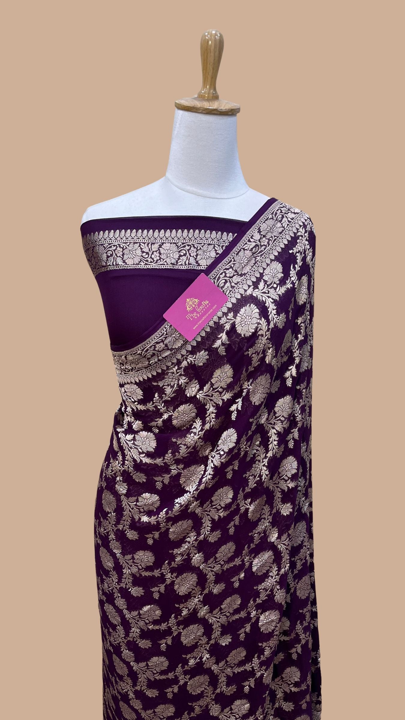 Khaddi Georgette Handloom Banarasi Saree - Water Zari