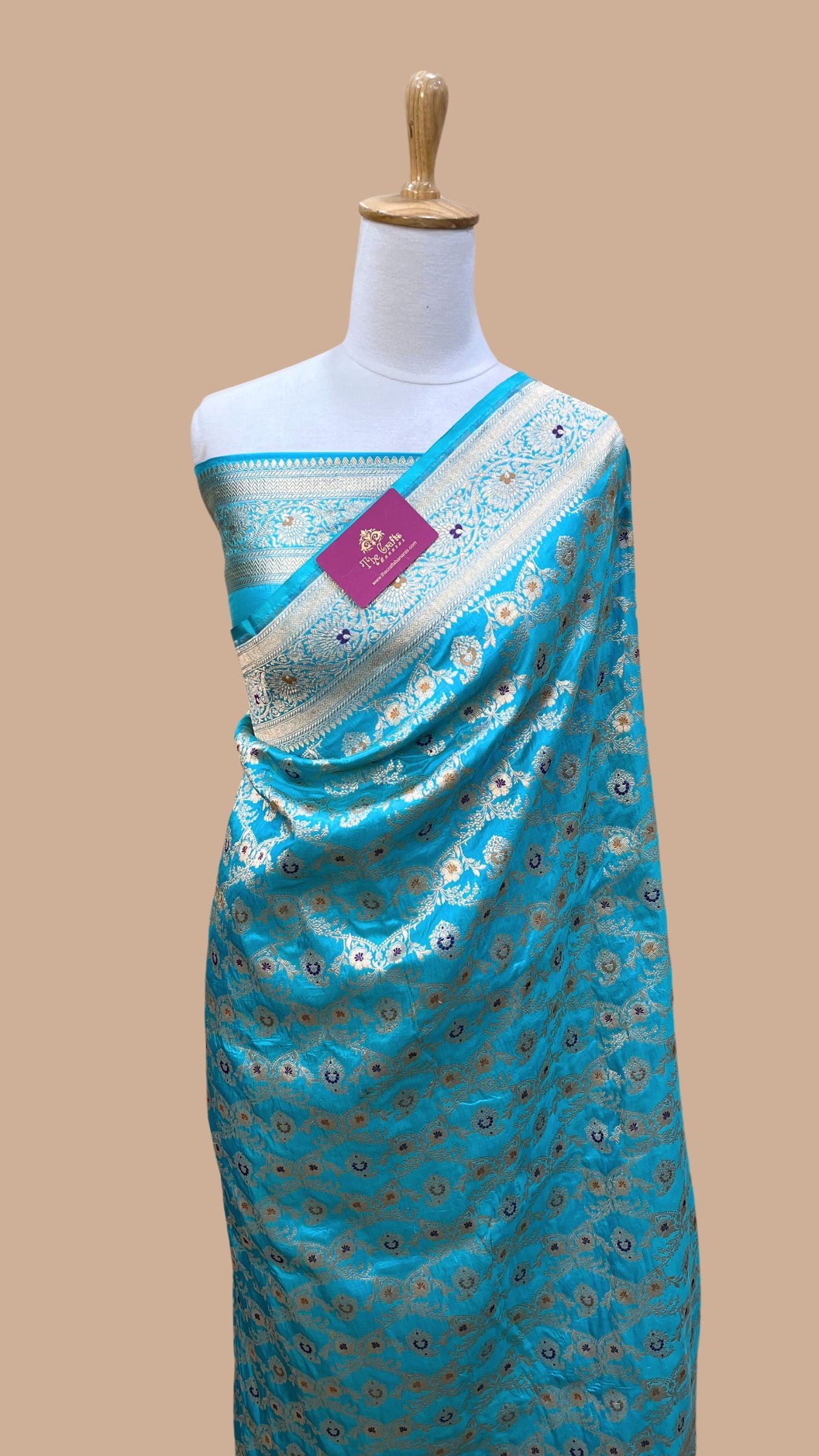 Pure Katan Silk Handloom Banarasi Saree - Jaal Work With Meenakari