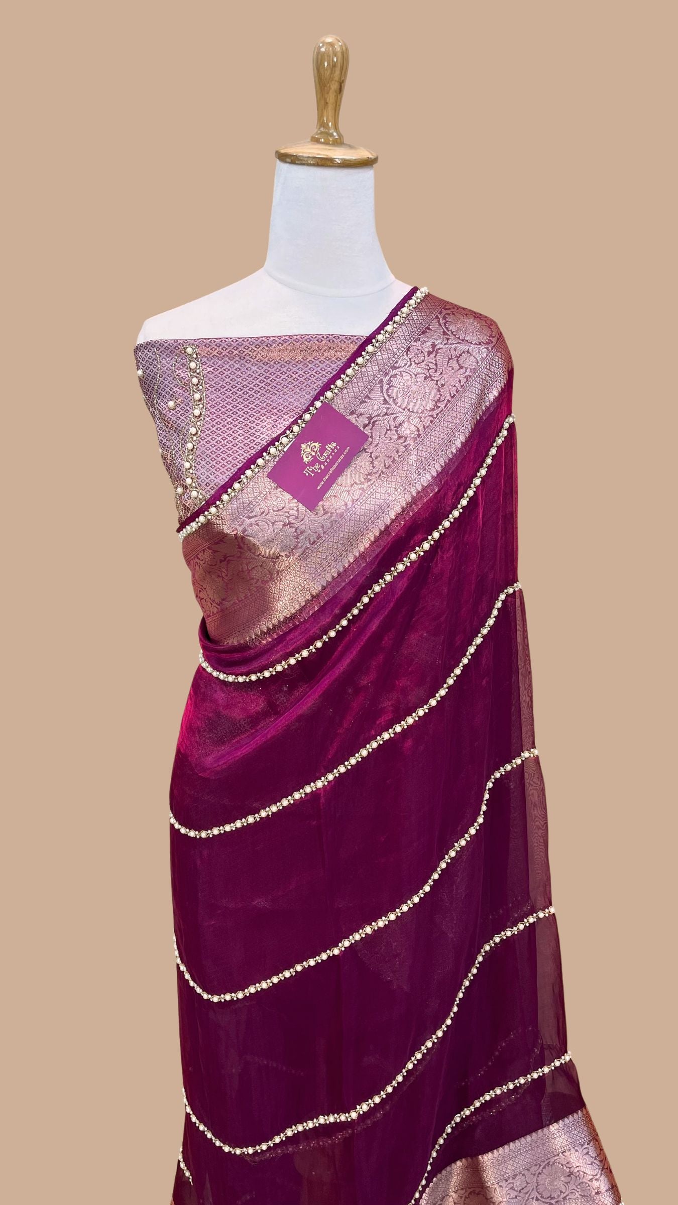 Pure Kora Tissue Silk Banarasi Saree - handwork motifs