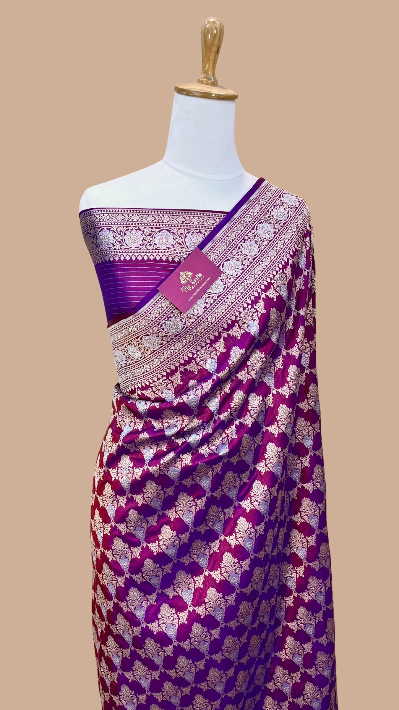 Pure Katan Silk Handloom Banarasi Saree - All over Sona Roopa Jaal work