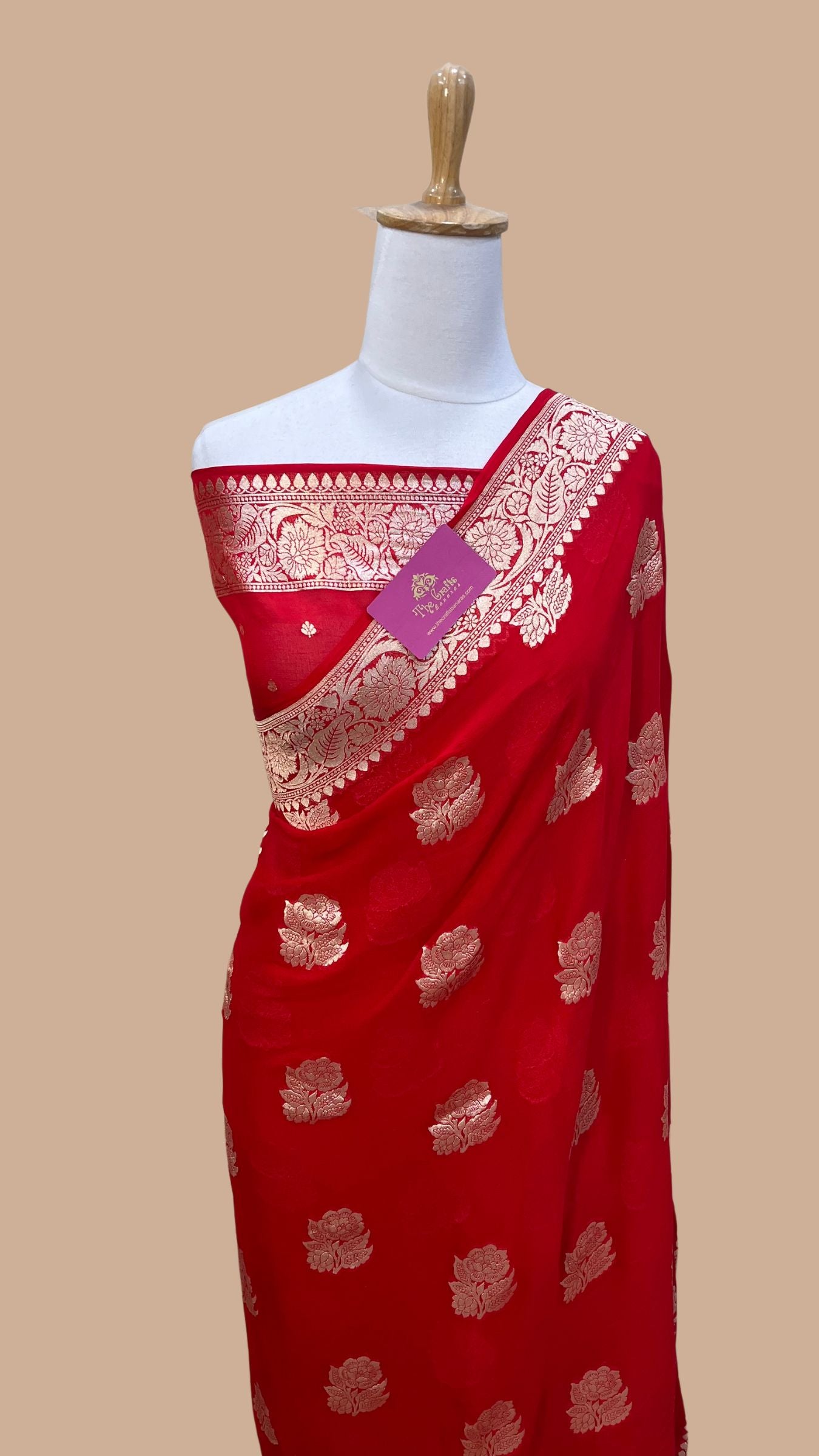 Khaddi Georgette Handloom Banarasi Saree - Water Zari